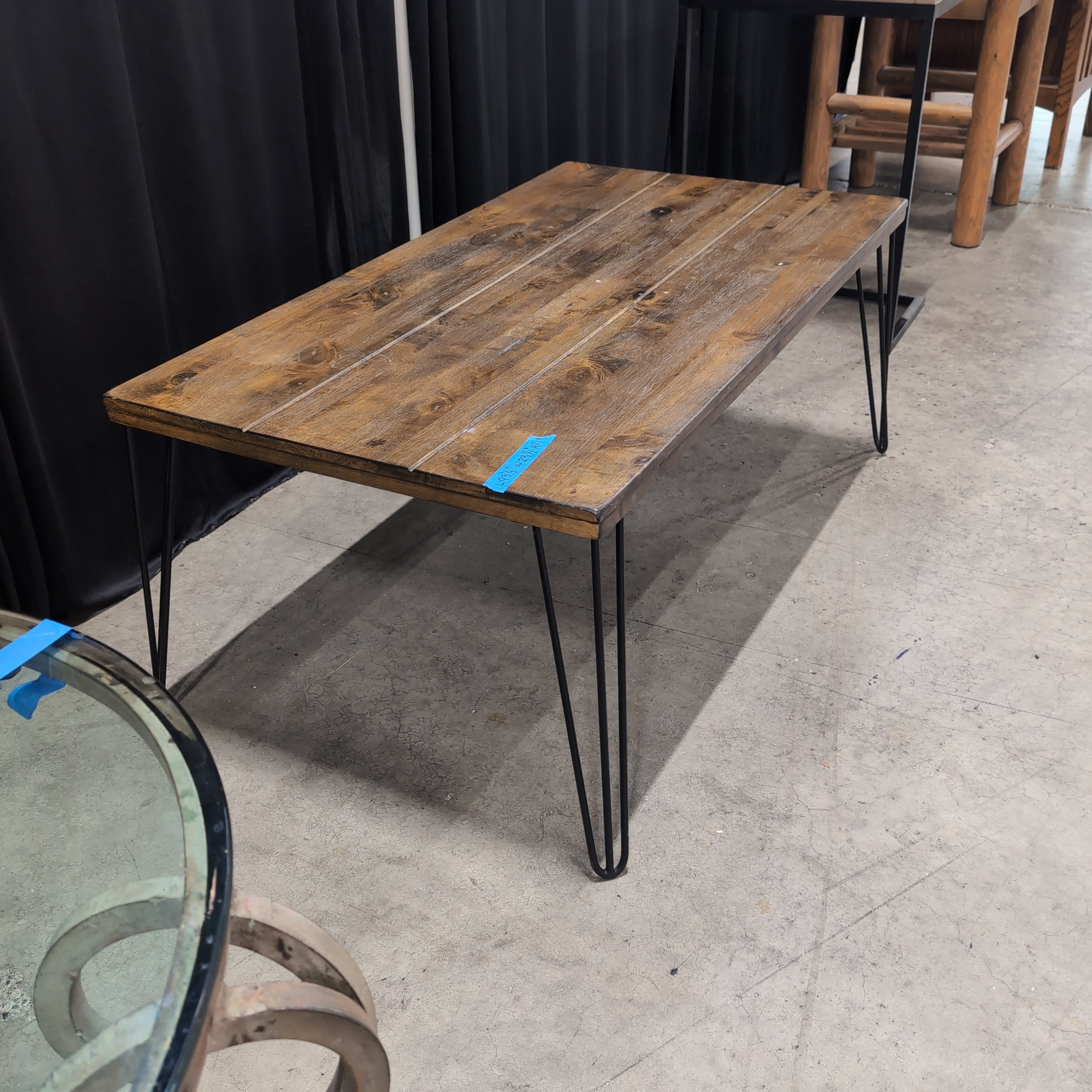 Rustic Wood Plank Coffee Table with Hairpin Legs