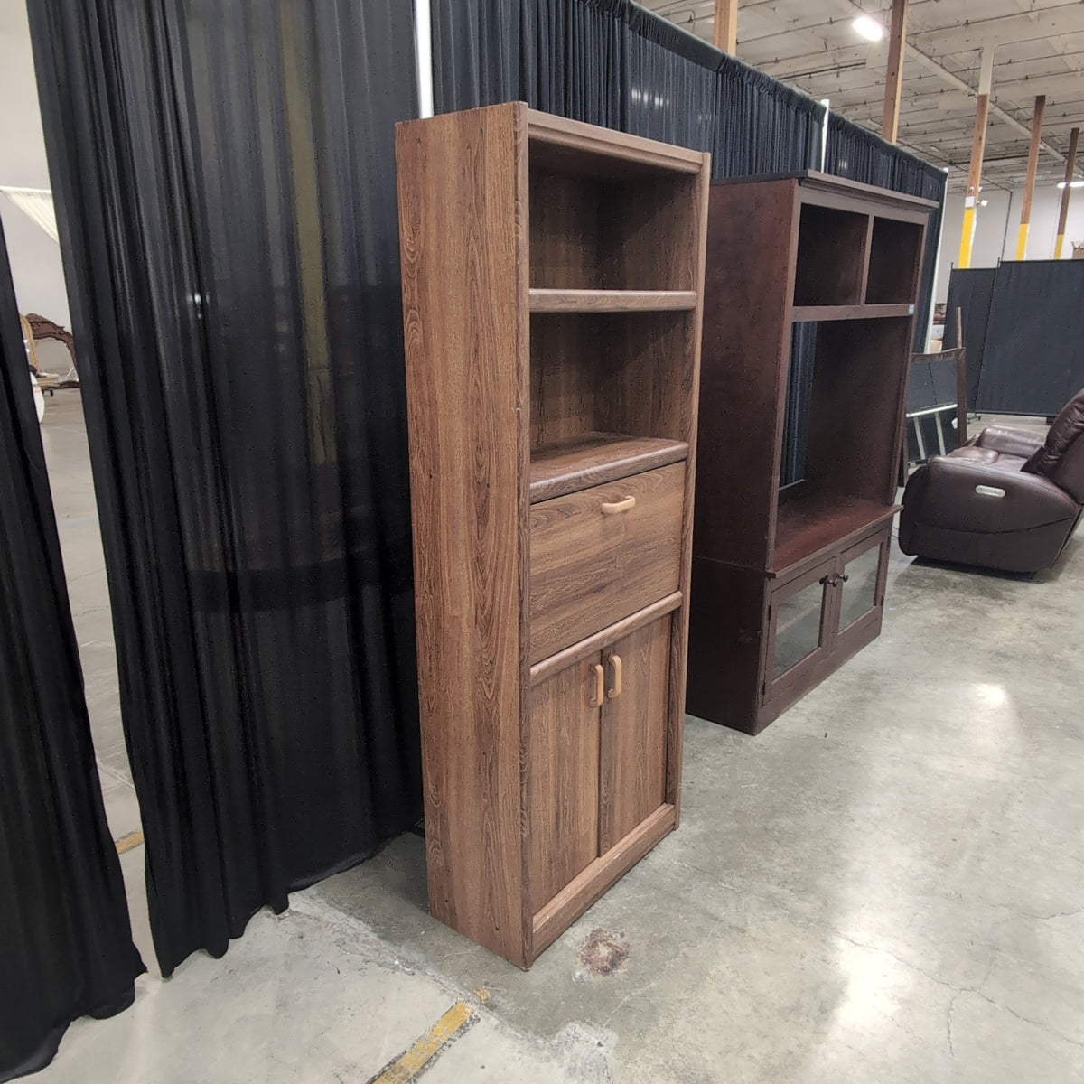 Mid-Century Style Brown Wood Bookcase with Storage