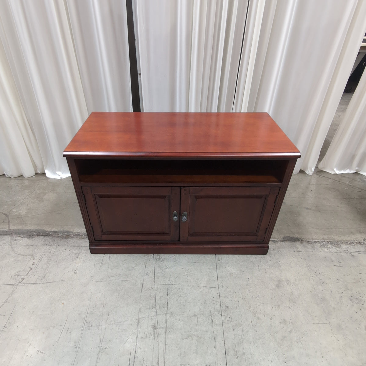 Cherry Finish Wood TV Stand with Paneled Doors