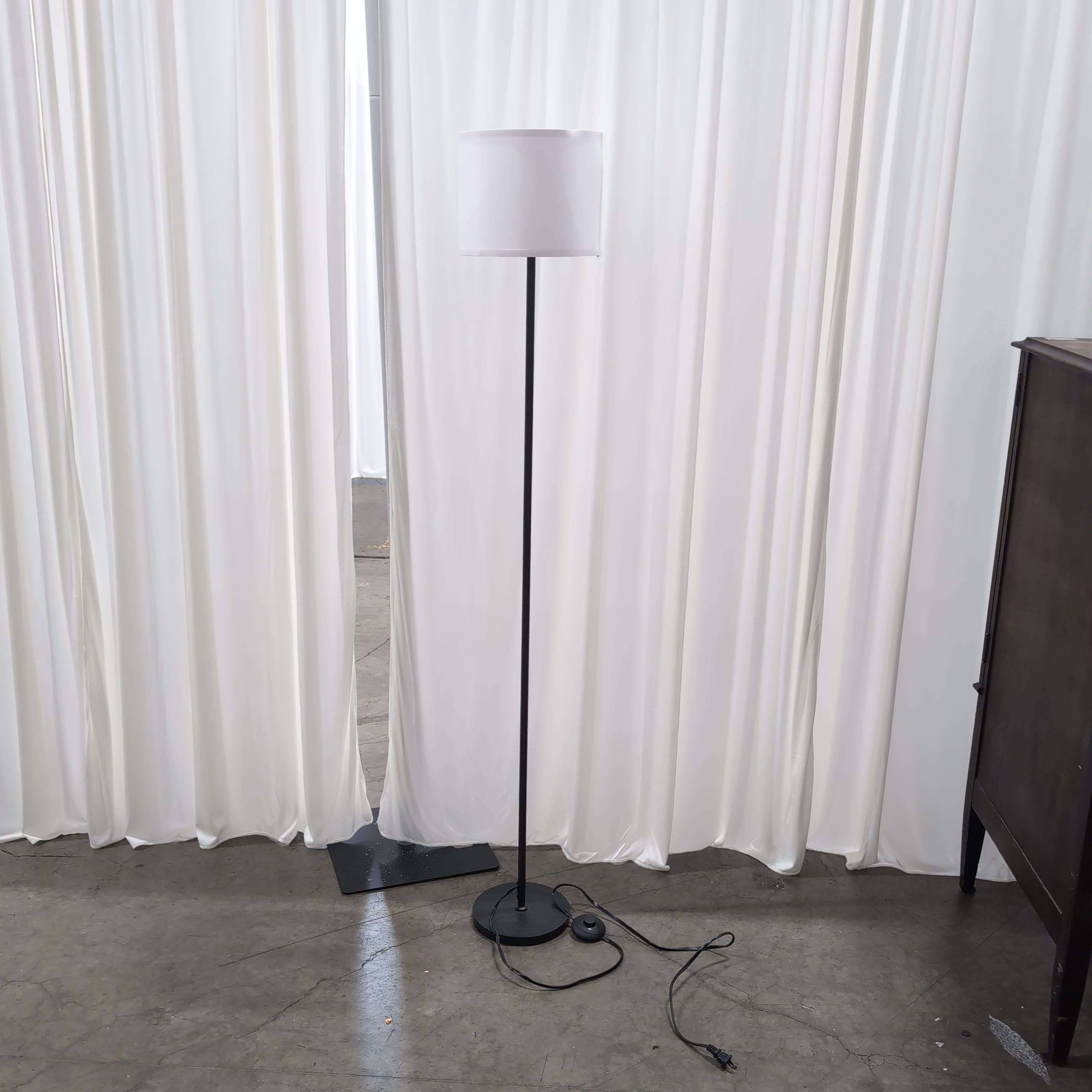 Modern Black Metal Floor Lamp with White Fabric Shade