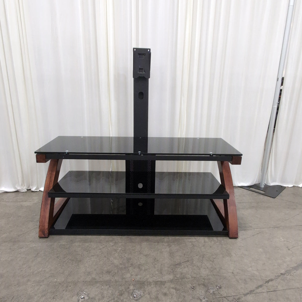 Black Glass and Wood TV Stand with Mount