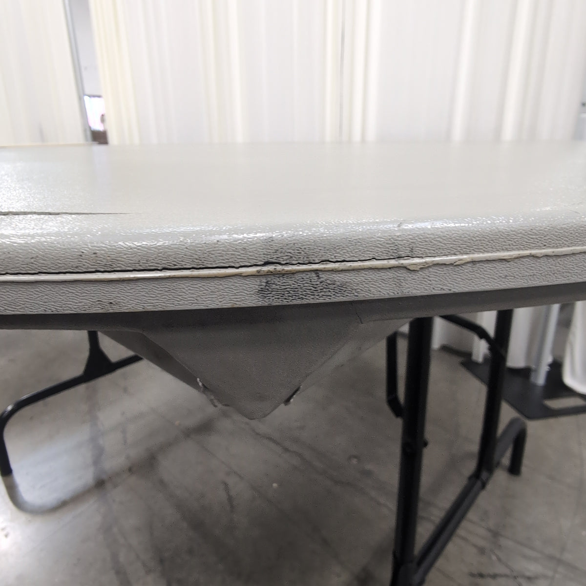 Round Grey Plastic Folding Table with Black Metal Legs