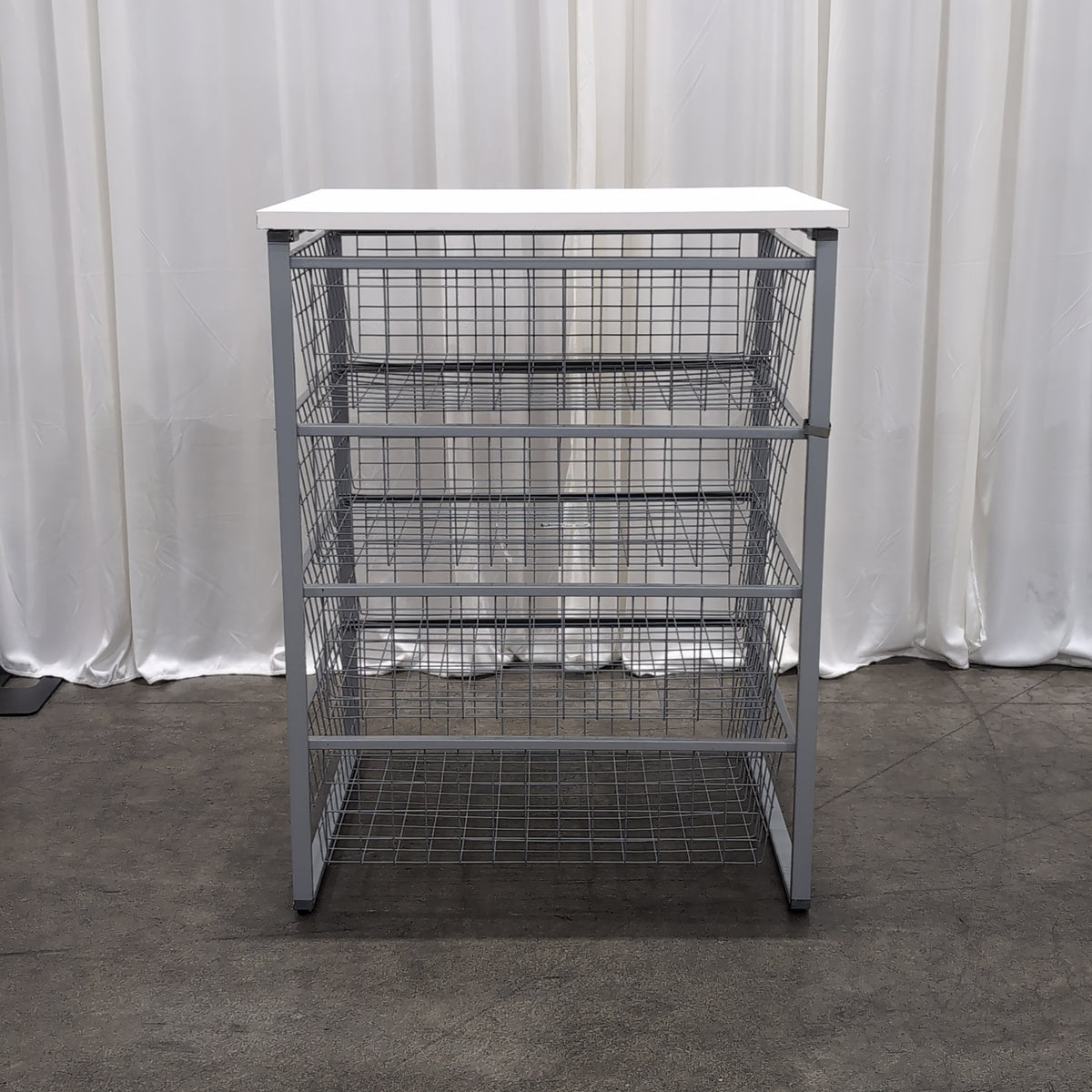 White Top Grey Metal Storage Unit with Wire Mesh Drawers