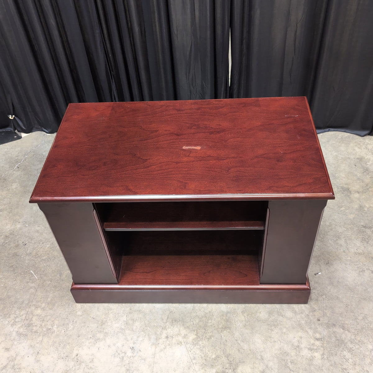 Dark Cherry Wood TV Stand with Open Shelves