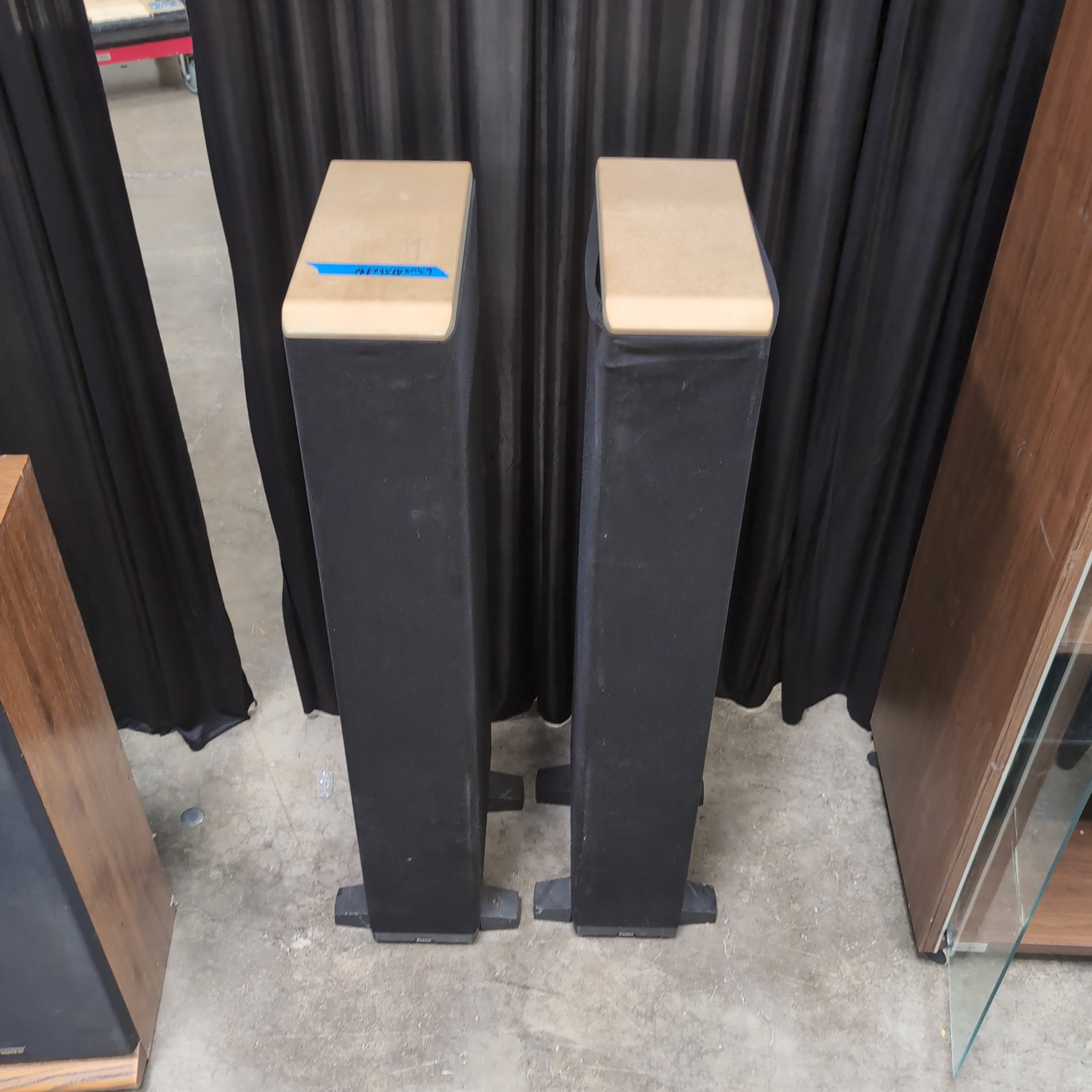 Boston Black Fabric Floor Loudspeakers with Wood Tops