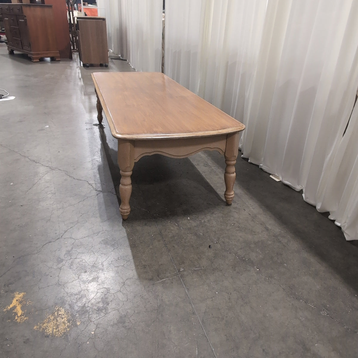 French Provincial Style Wood Coffee Table with Ornate Pulls