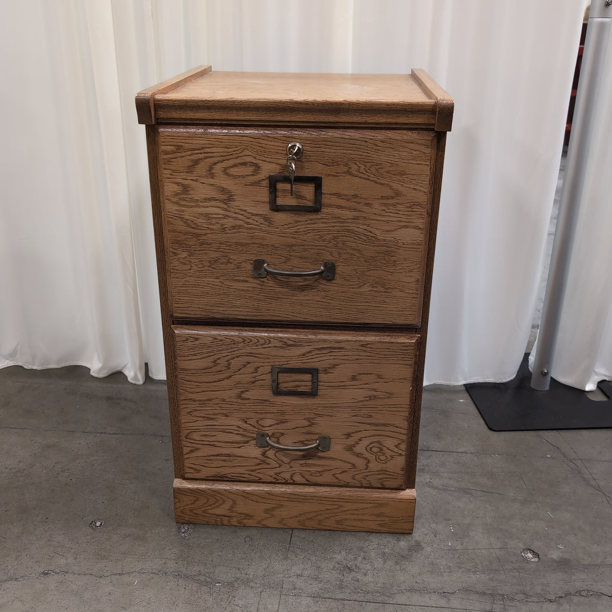 Oak Grain Two-Drawer Filing Cabinet with Label Holders