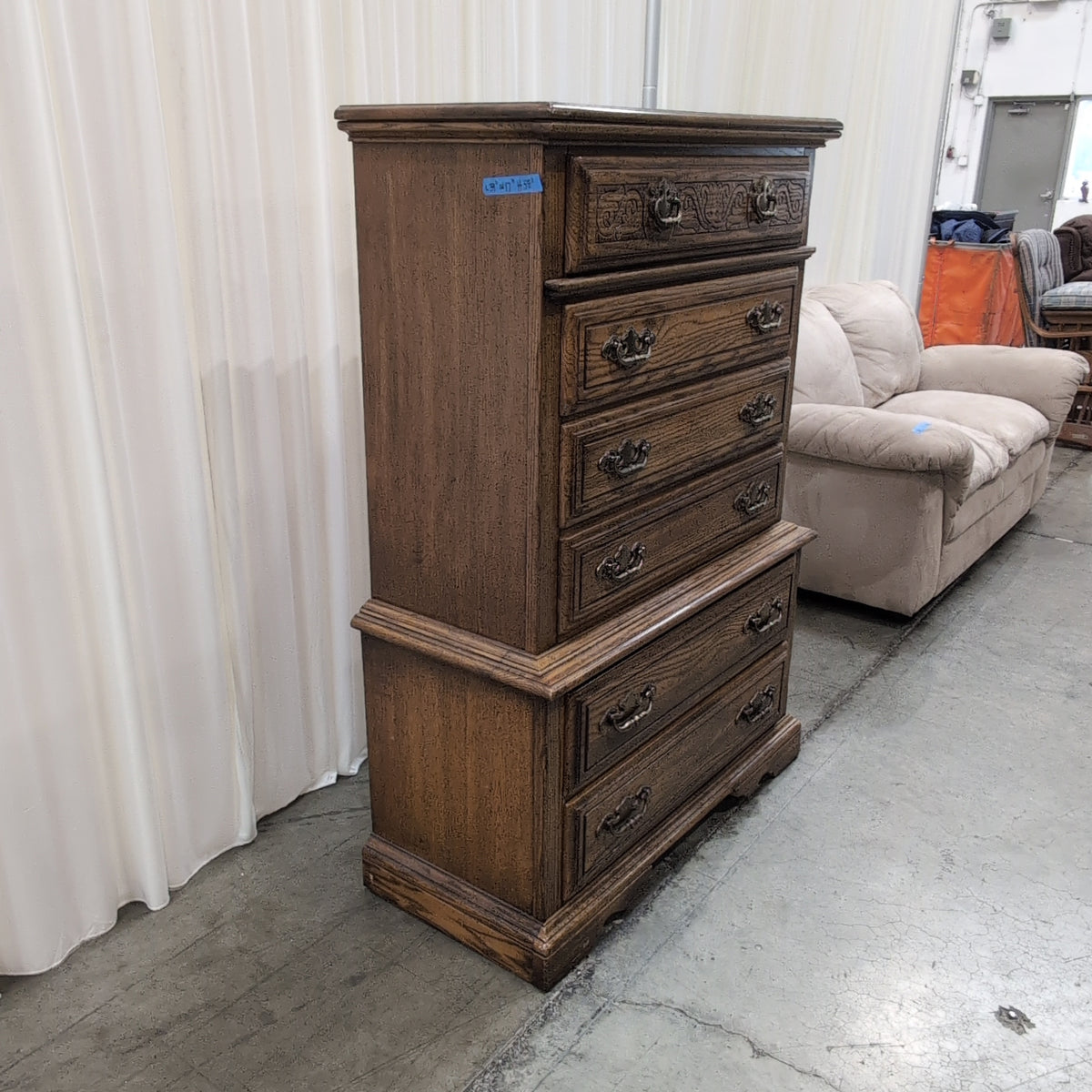 Traditional Hardwood Tall Dresser with Ornate Brass Hardware