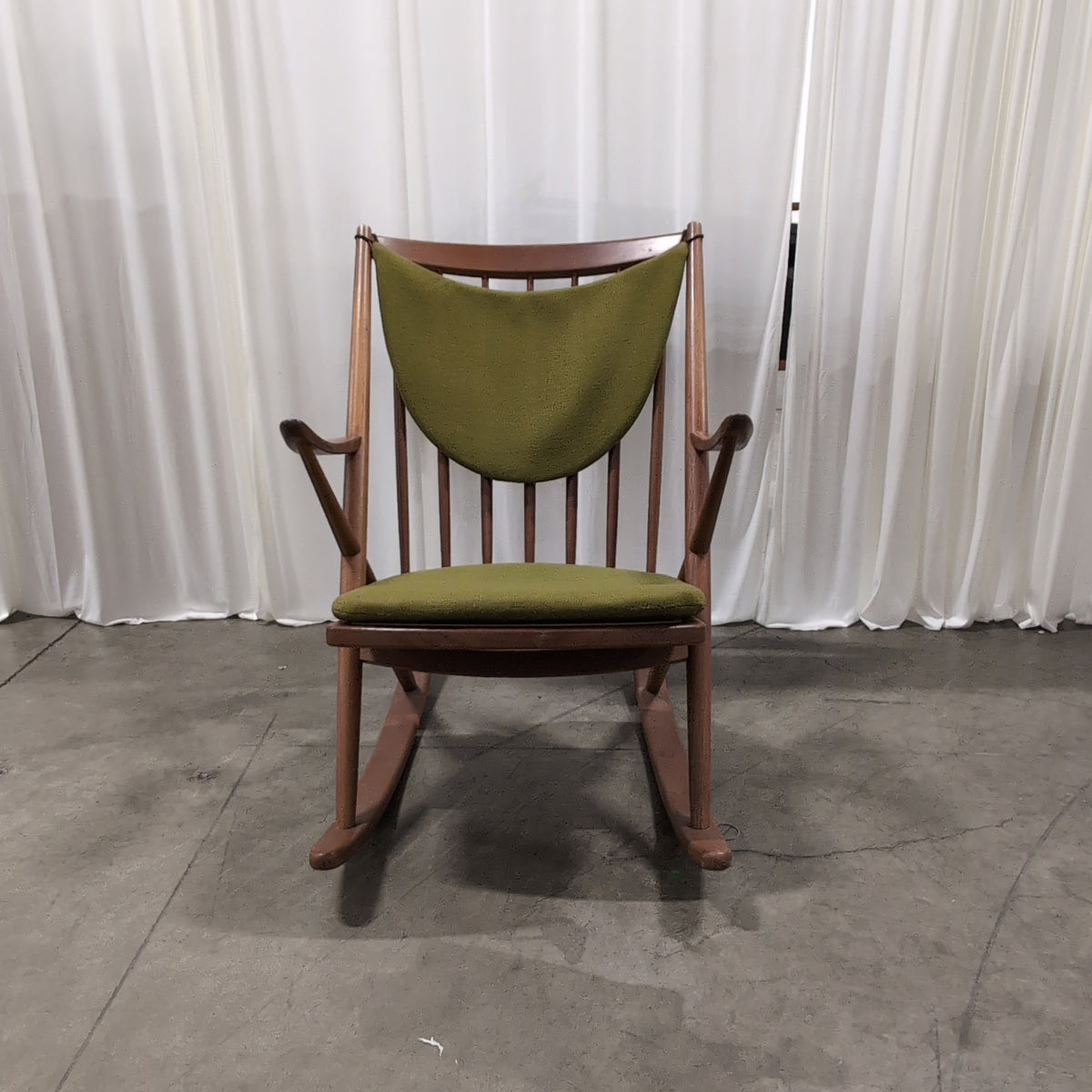 Mid-Century Style Wood Rocking Chair with Green Fabric
