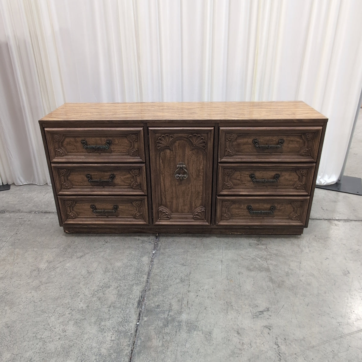 Ornate Carved Wood Buffet with Brass Hardware