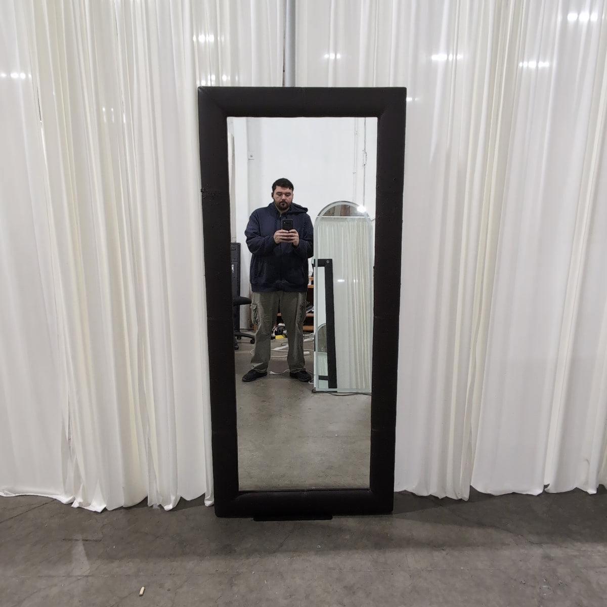 Dark Brown Upholstered Rectangular Wall Mirror