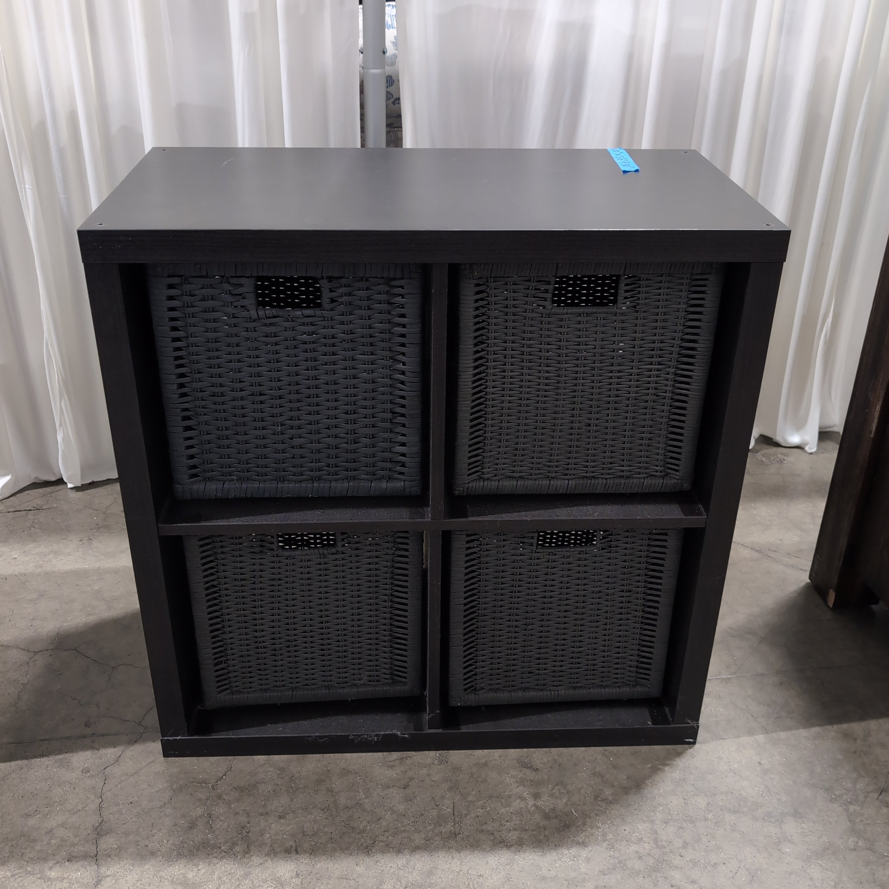 Dark Brown Four-Cube Storage Unit with Woven Baskets