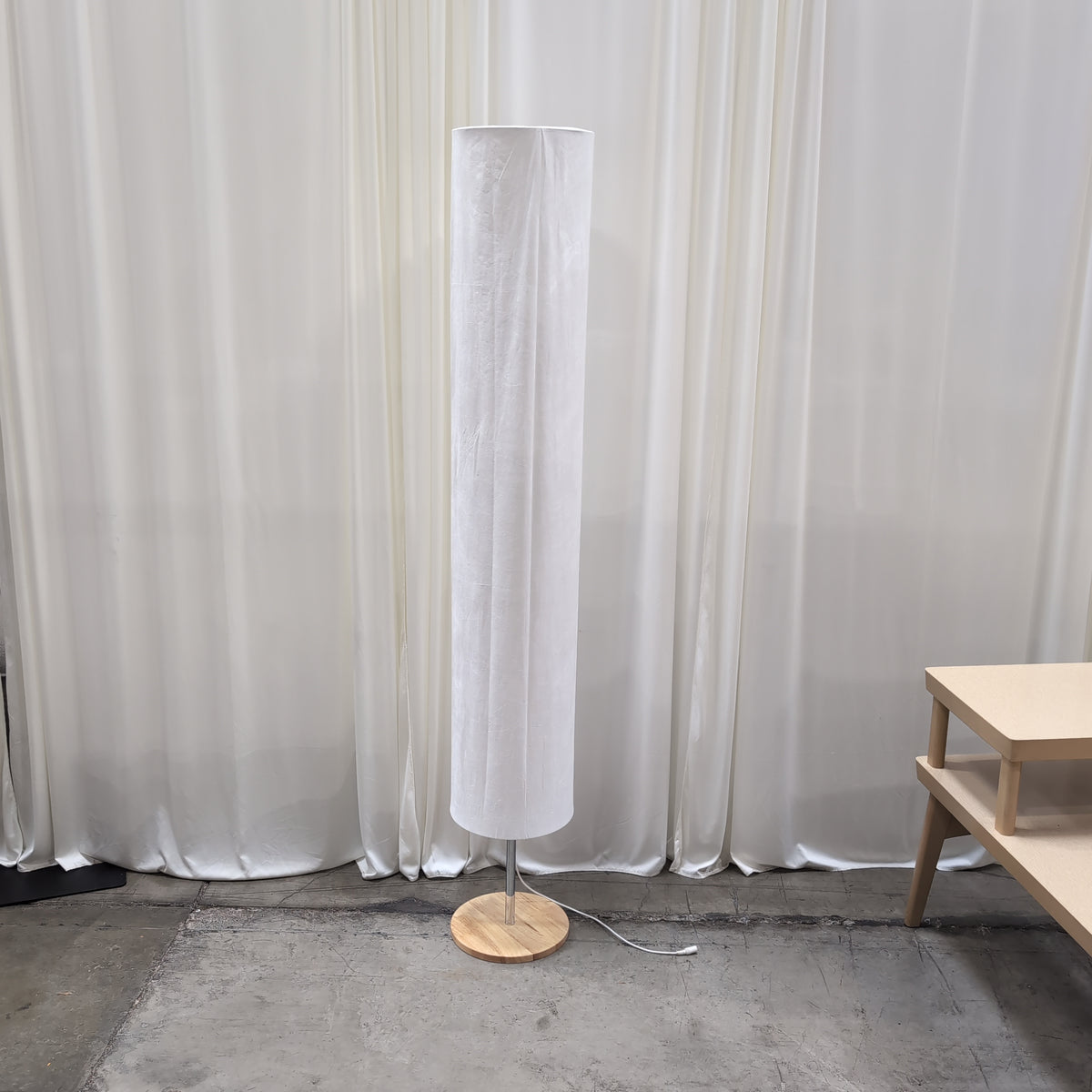 Tall Off-White Fabric Column Floor Lamp