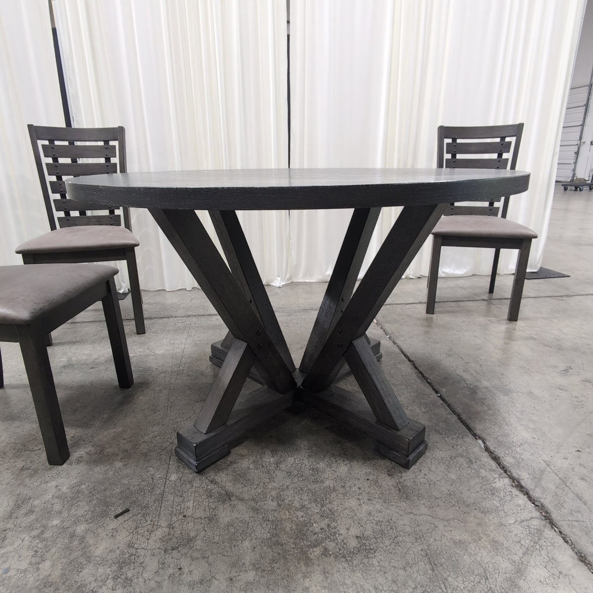 Dark Grey Wood Round Dining Table Set
