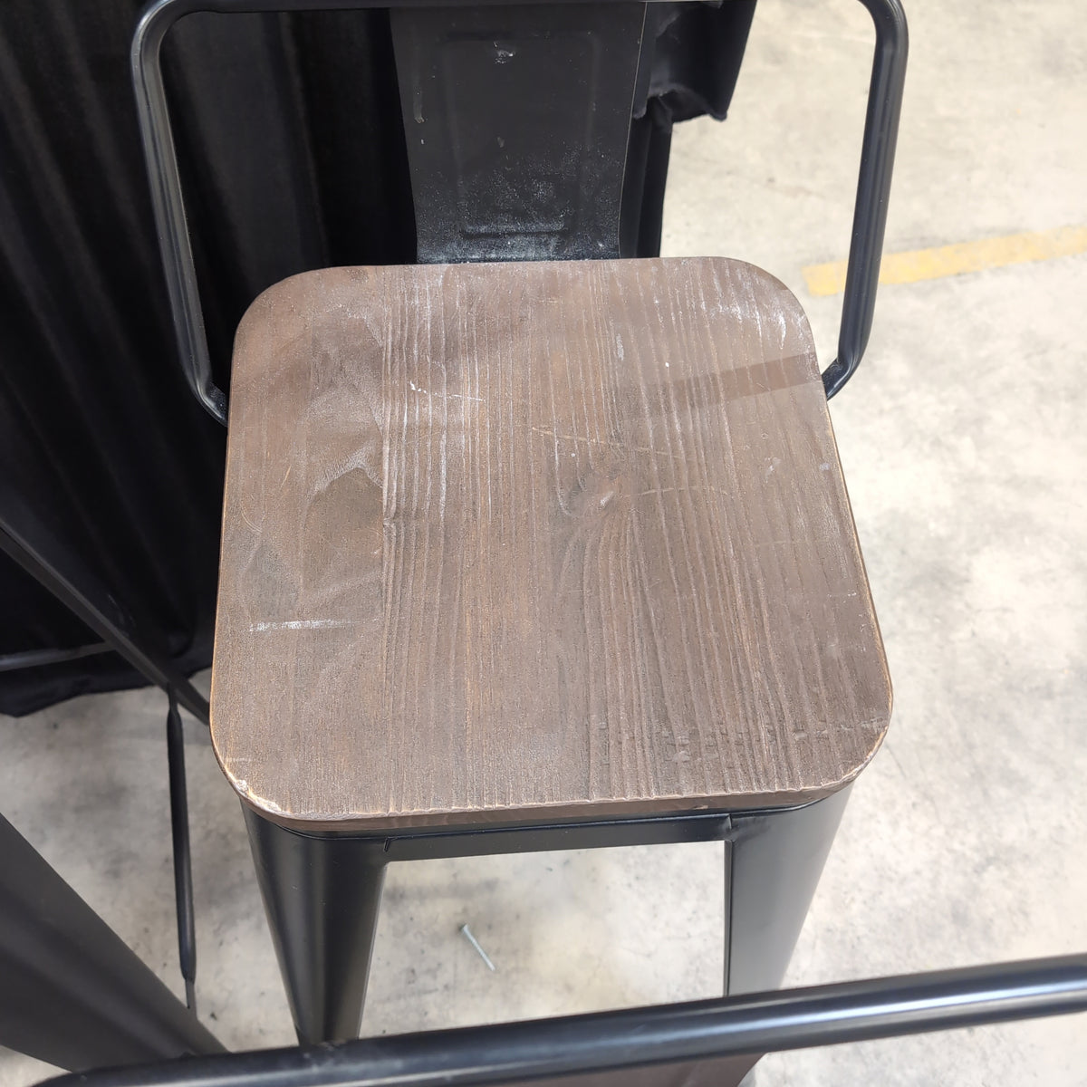 Industrial Style Dark Wood Seat Bar Stool