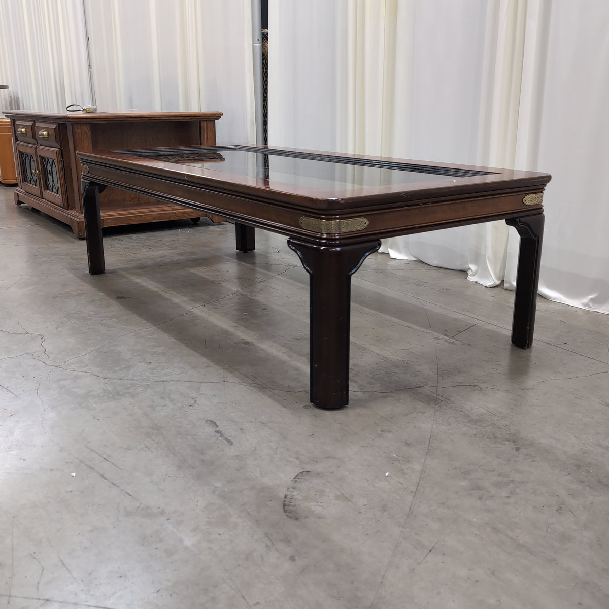 Dark Wood Rectangular Glass Top Coffee Table