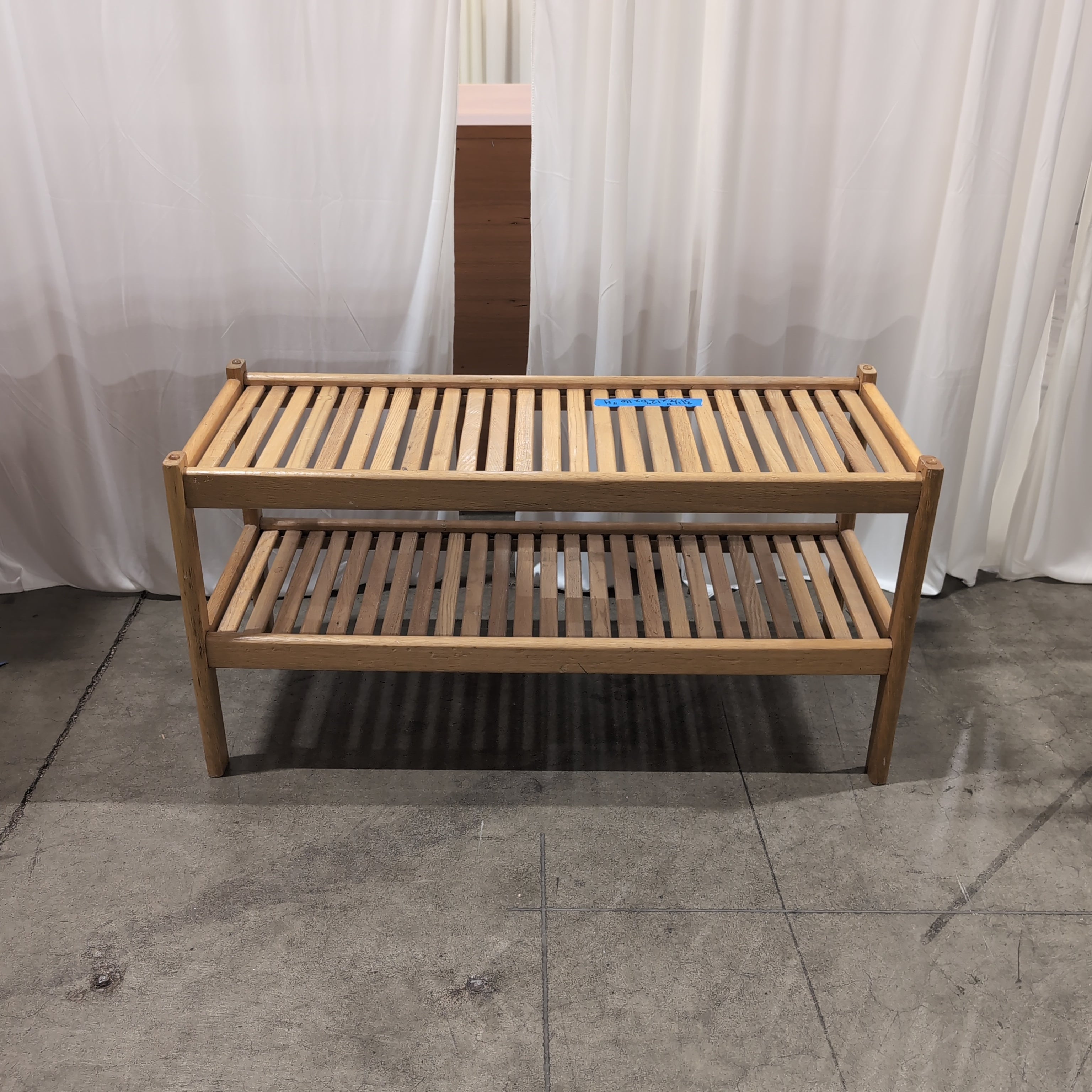 Natural Wood Two-Tier Slatted Storage Shelf