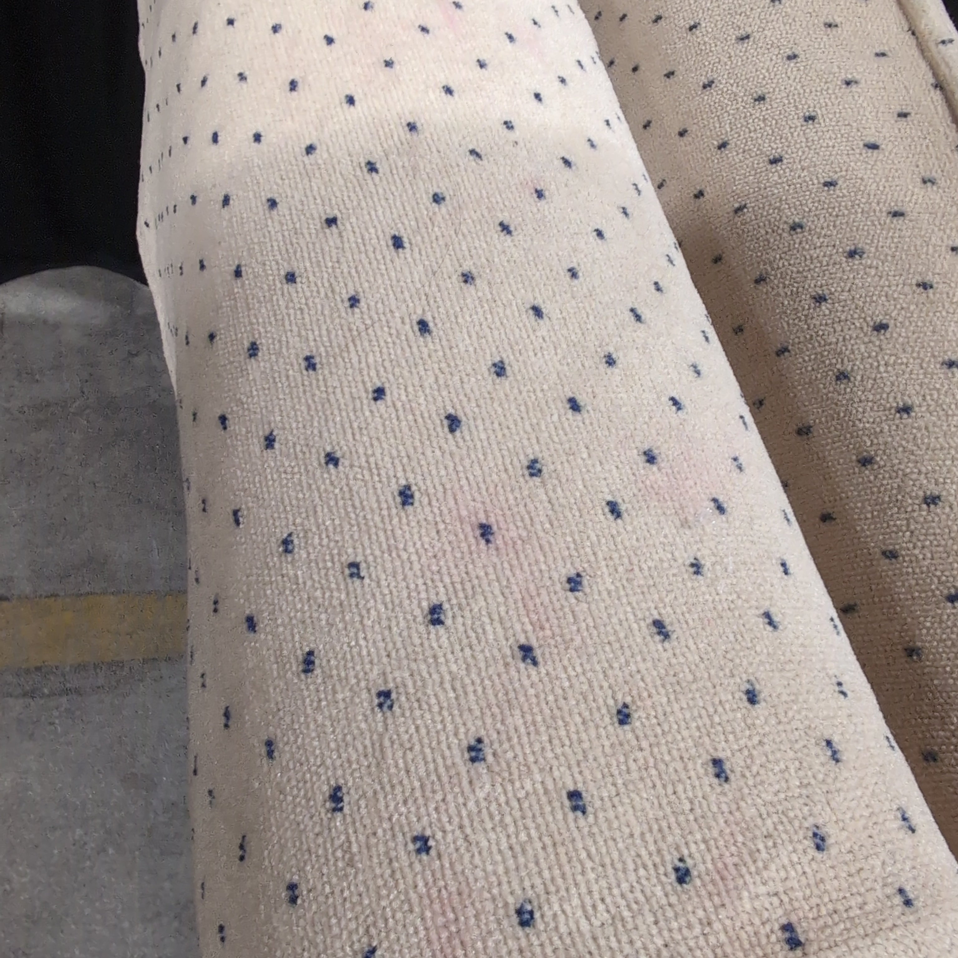 Beige Dotted Fabric Rolled Arm Couch with Button Tufting