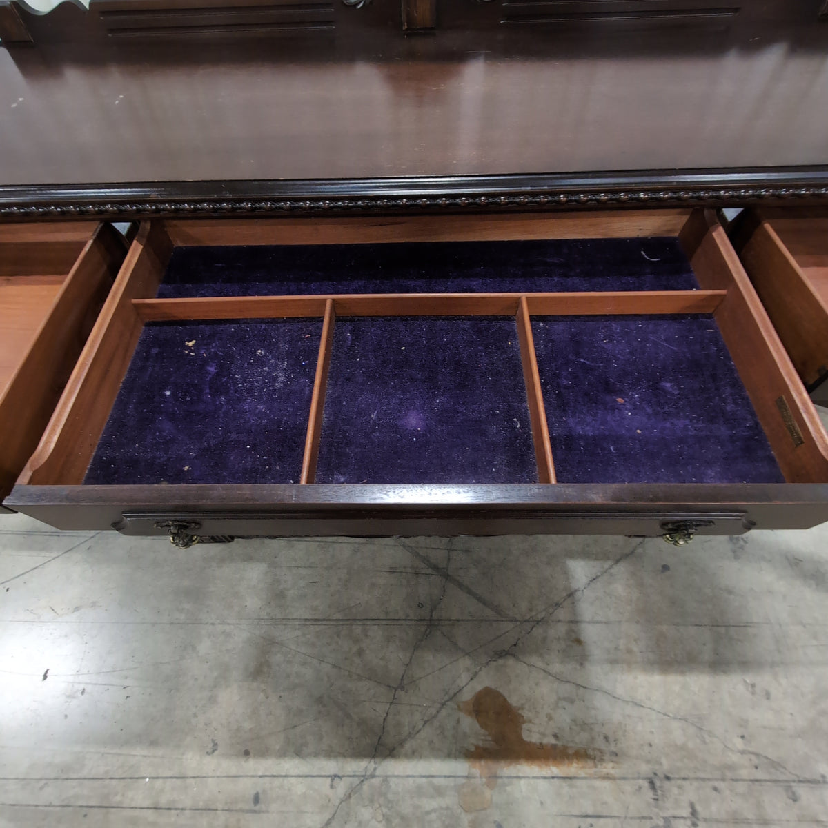 Dark Wood Ornate Carved Buffet with Turned Legs