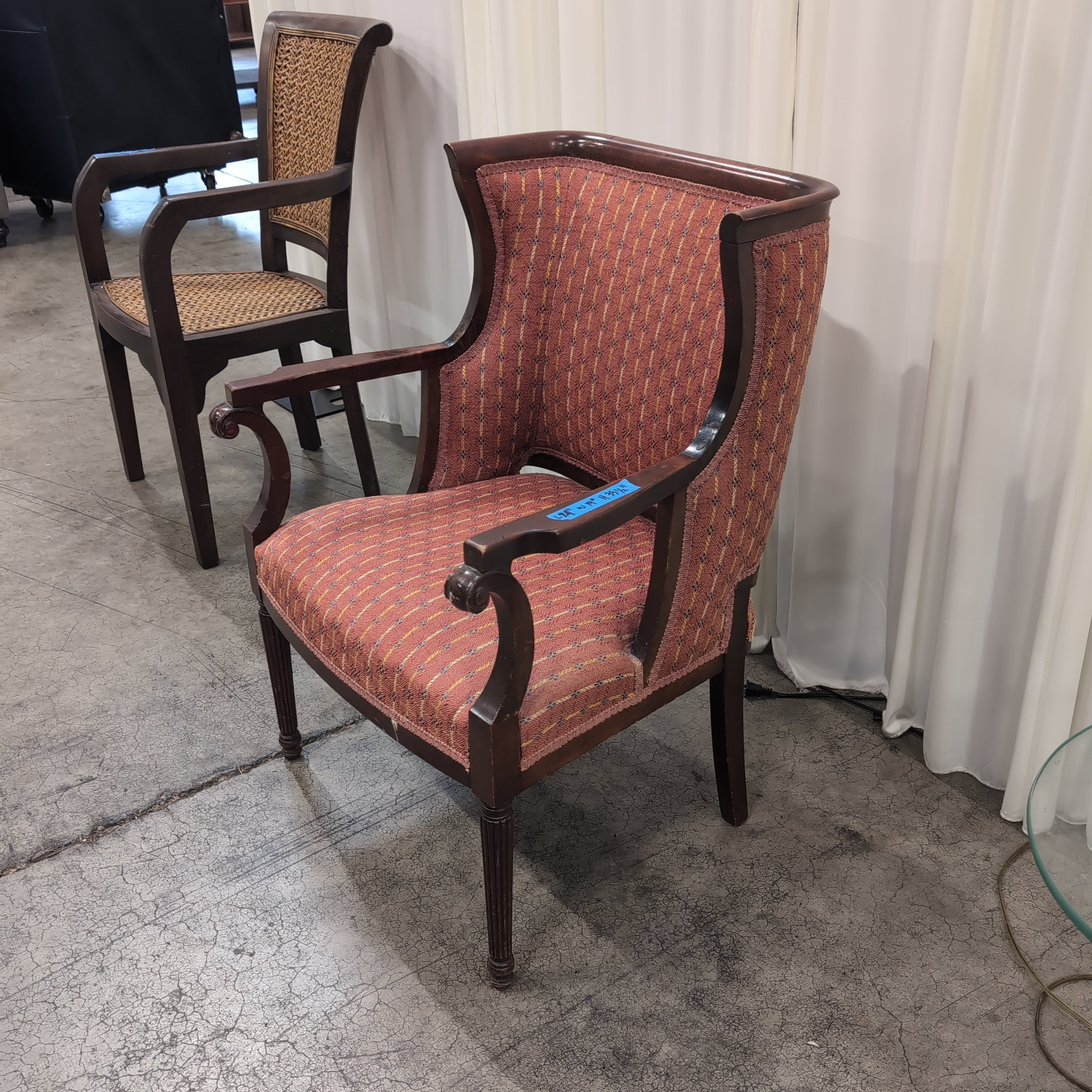 Traditional Dark Wood Armchair with Red Upholstery