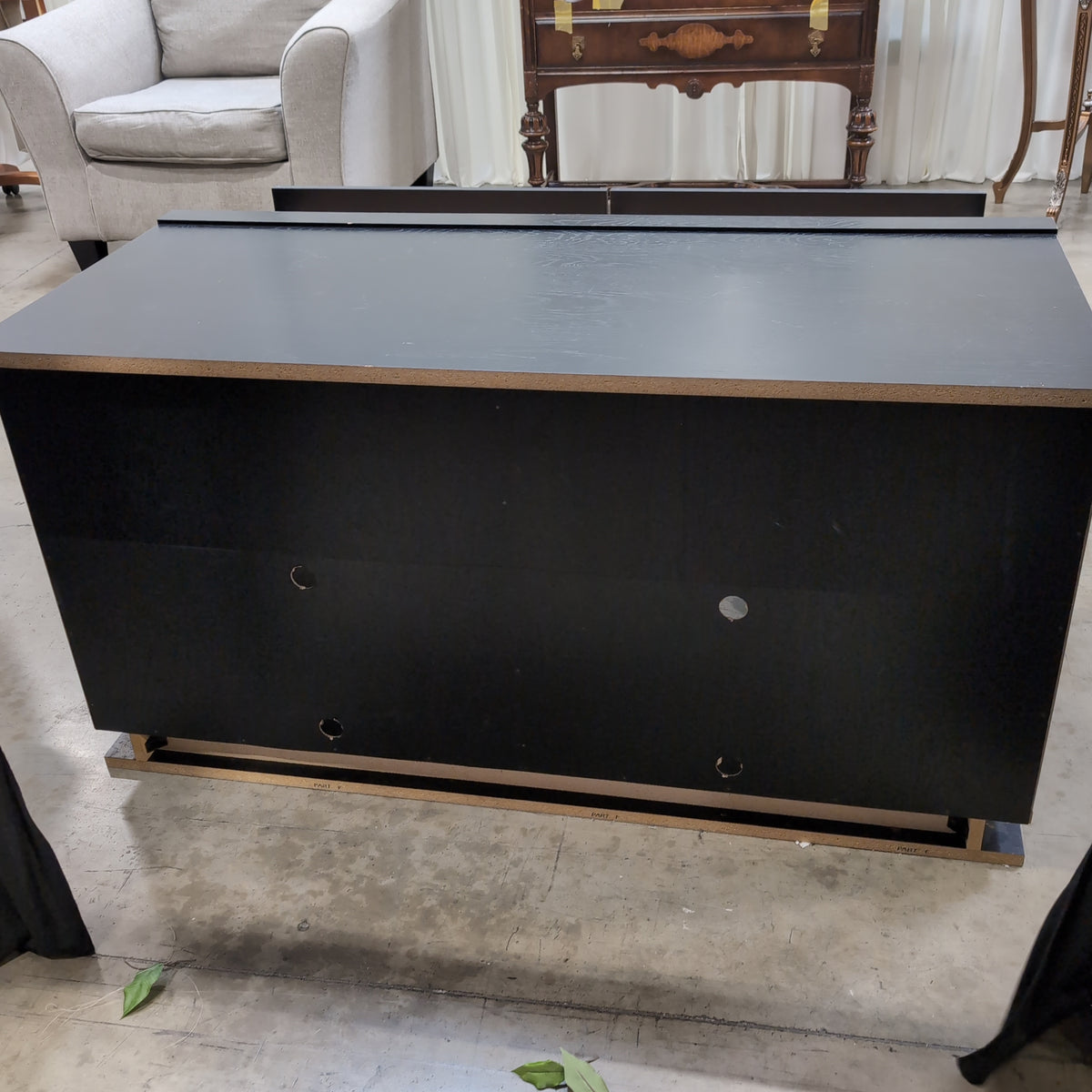 Dark Wood Grain TV Stand with Glass Doors