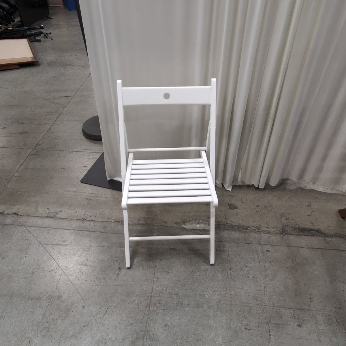 White Wood Folding Chair with Slatted Seat