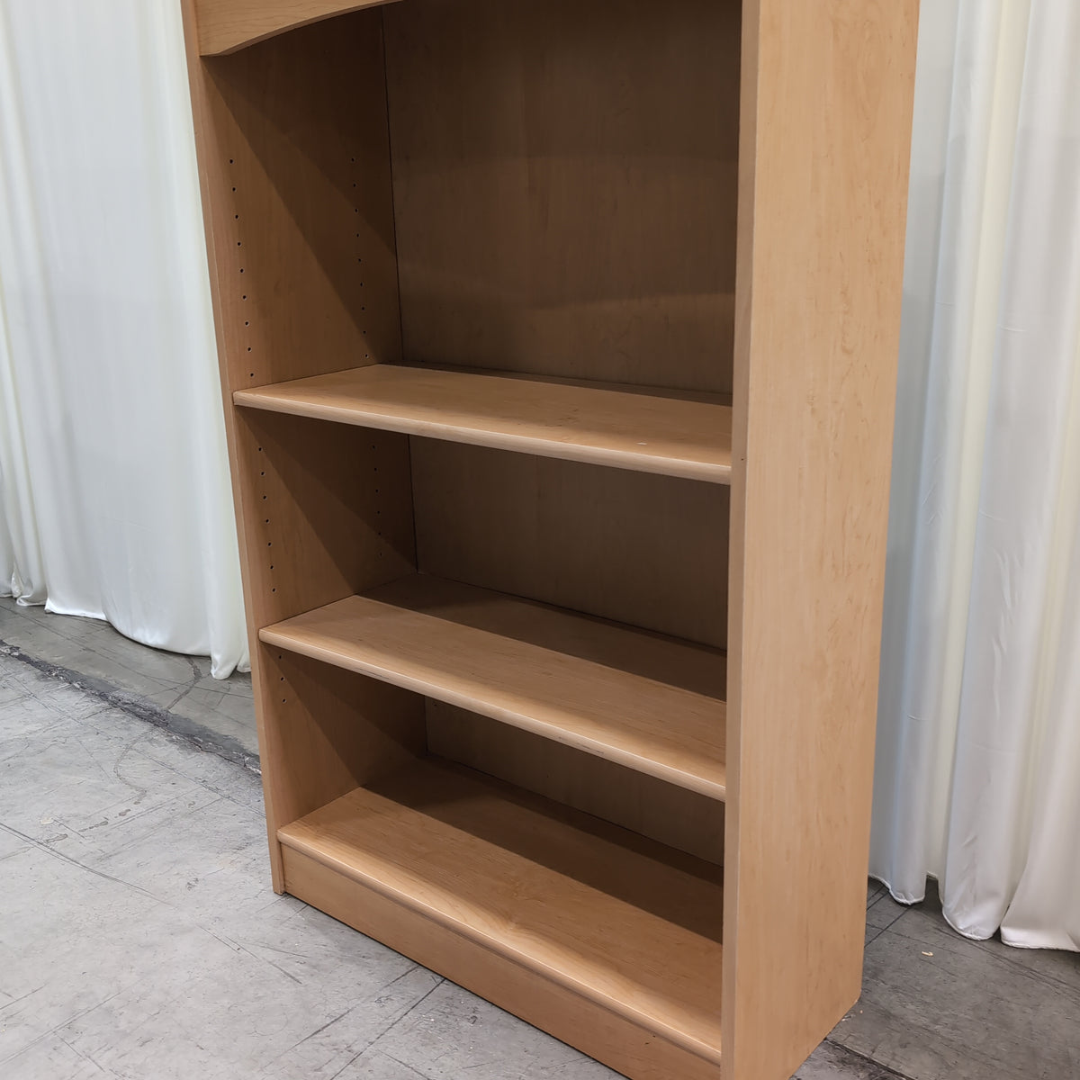 Light Wood Three-Shelf Bookcase with Arched Top