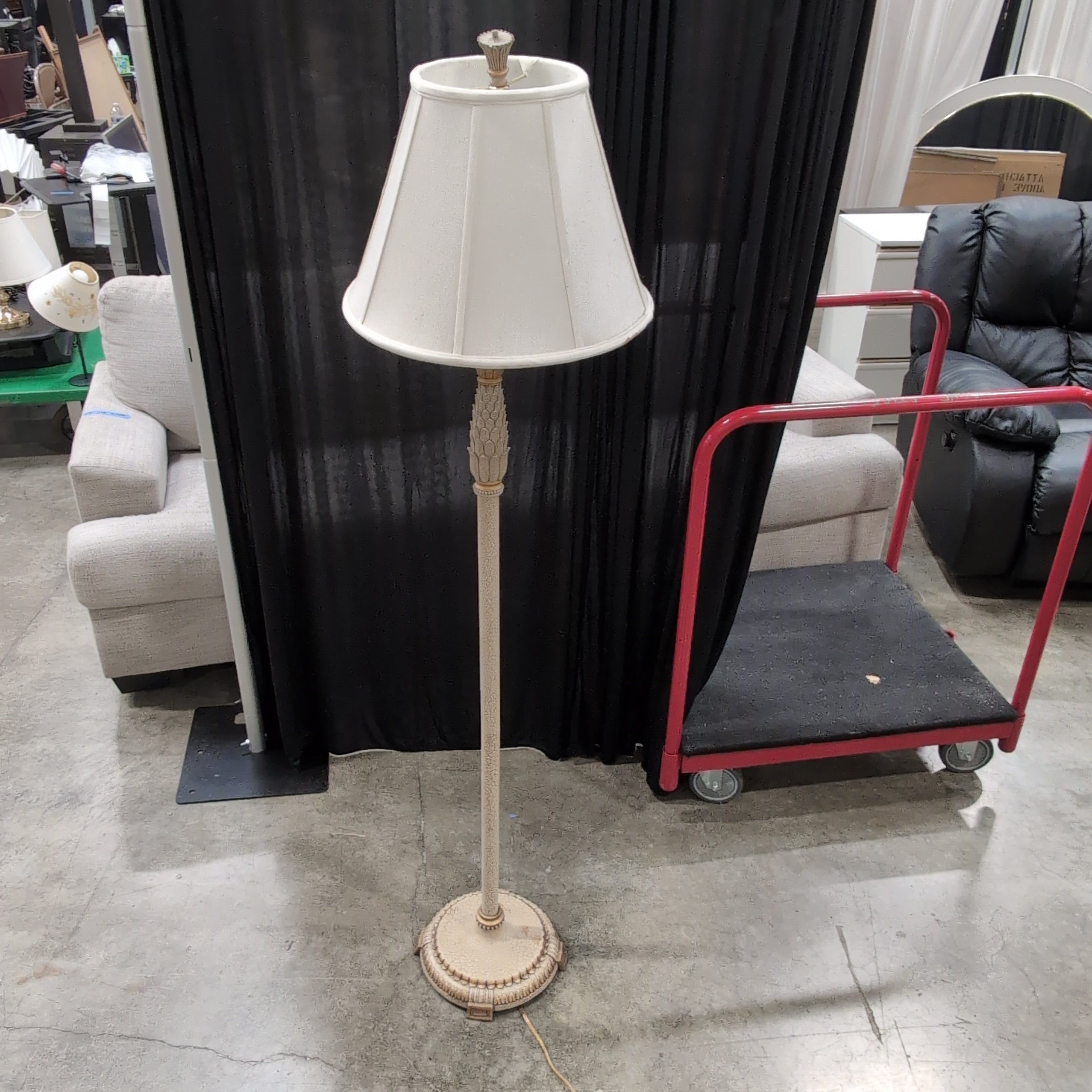 Ornate Antique Style Floor Lamp with Cream Shade