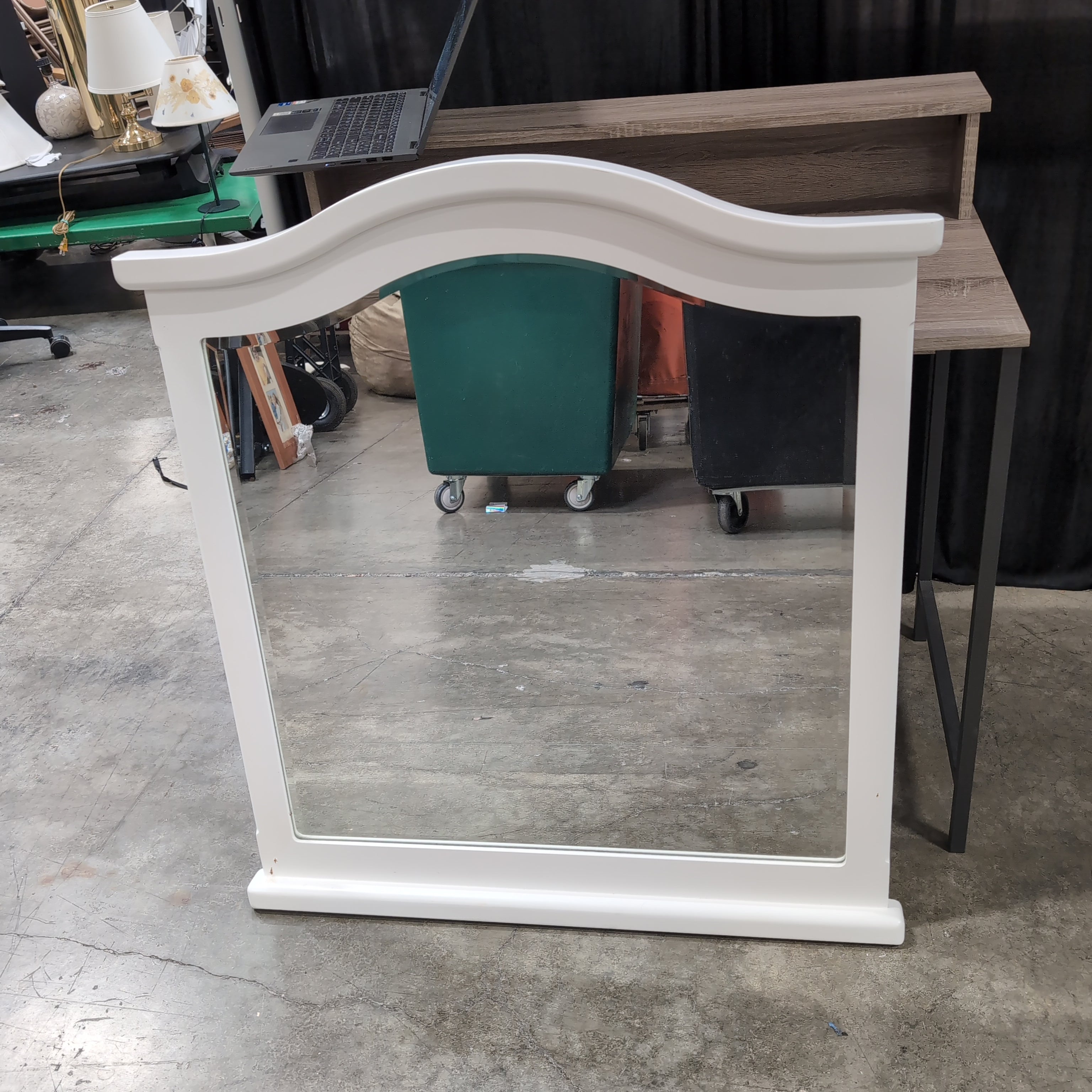 White Scrolled Top Rectangular Mirror