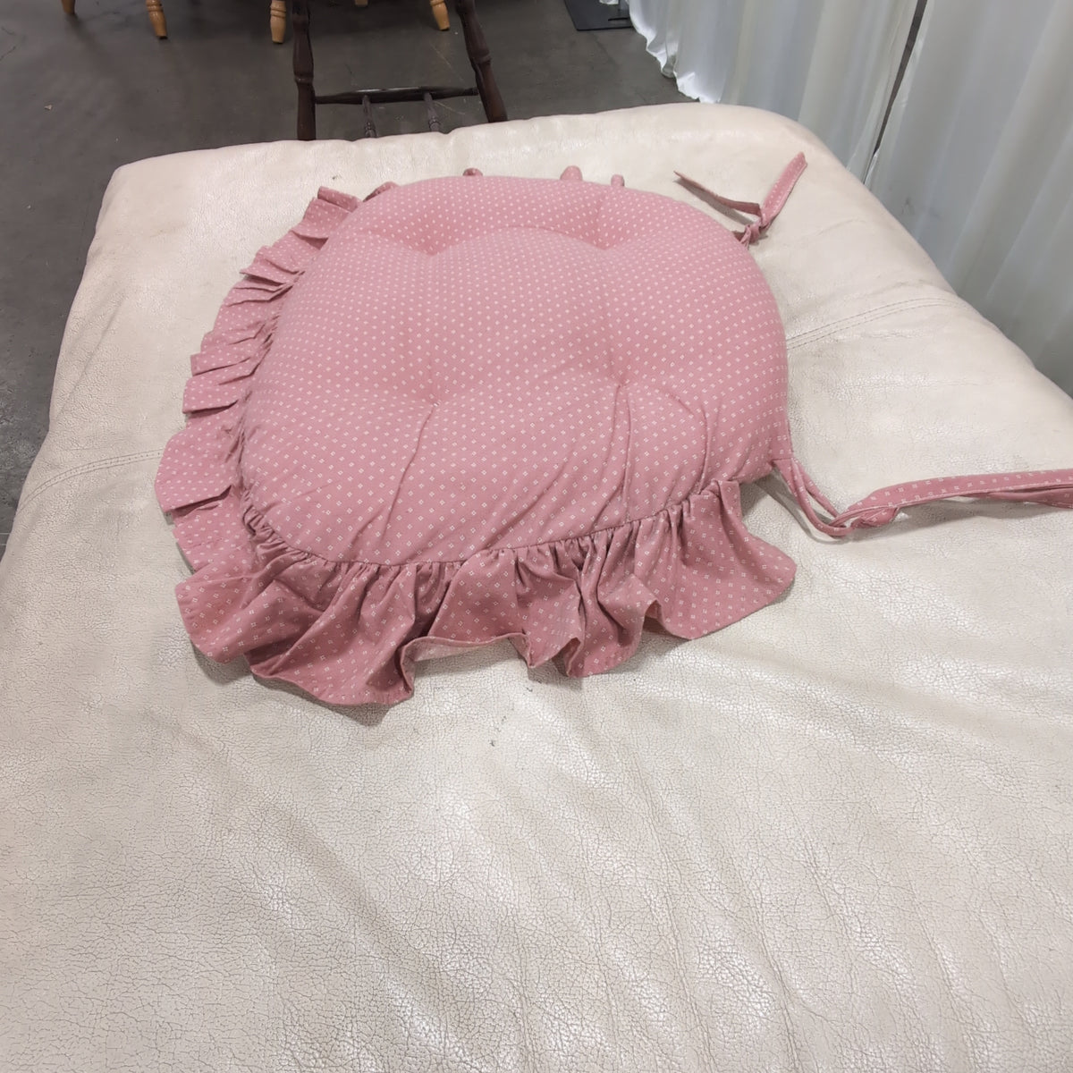 Pink Dotted Round Chair Cushion with Ties