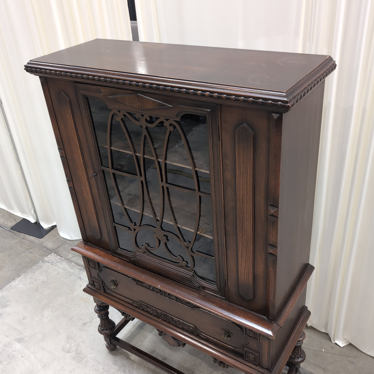Traditional Carved Dark Wood China Cabinet