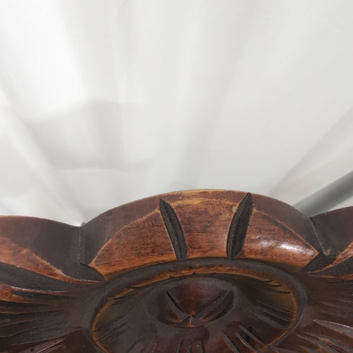 Traditional Dark Wood Carved Back Chair with Woven Seat