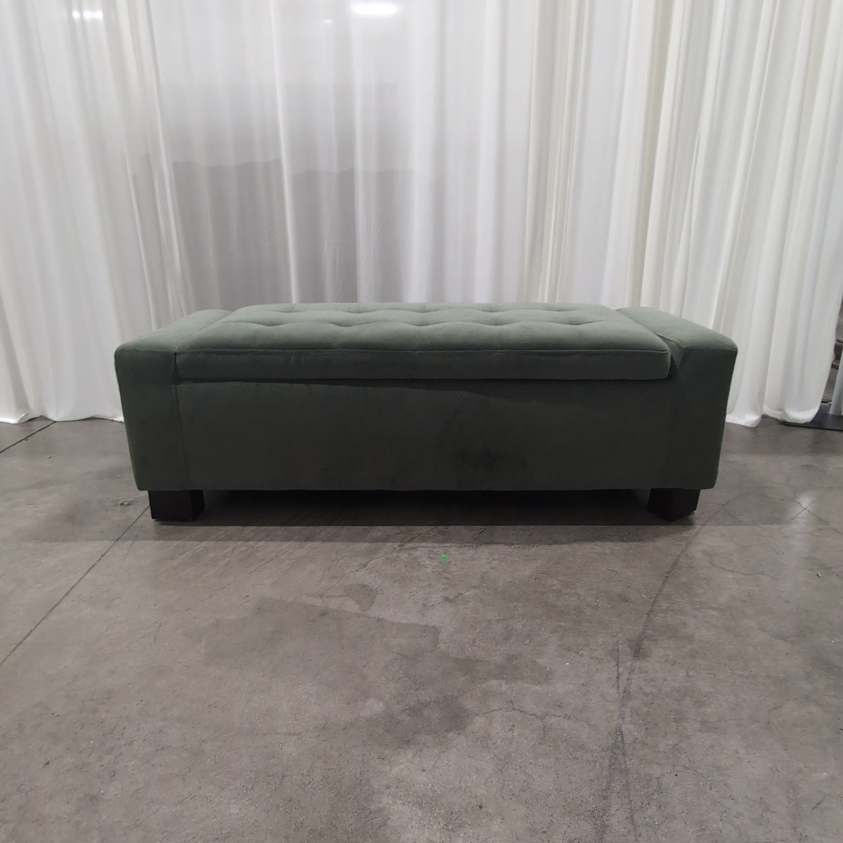 Sage Green Velvet Upholstered Storage Bench