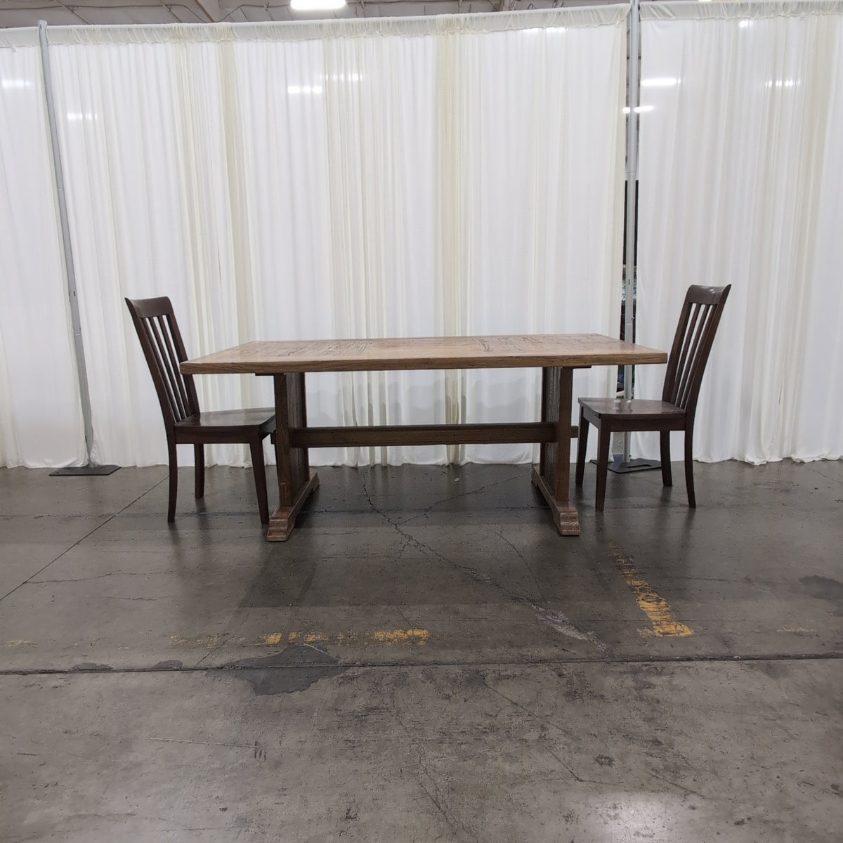 Wood Plank Top Dining Table with Trestle Base