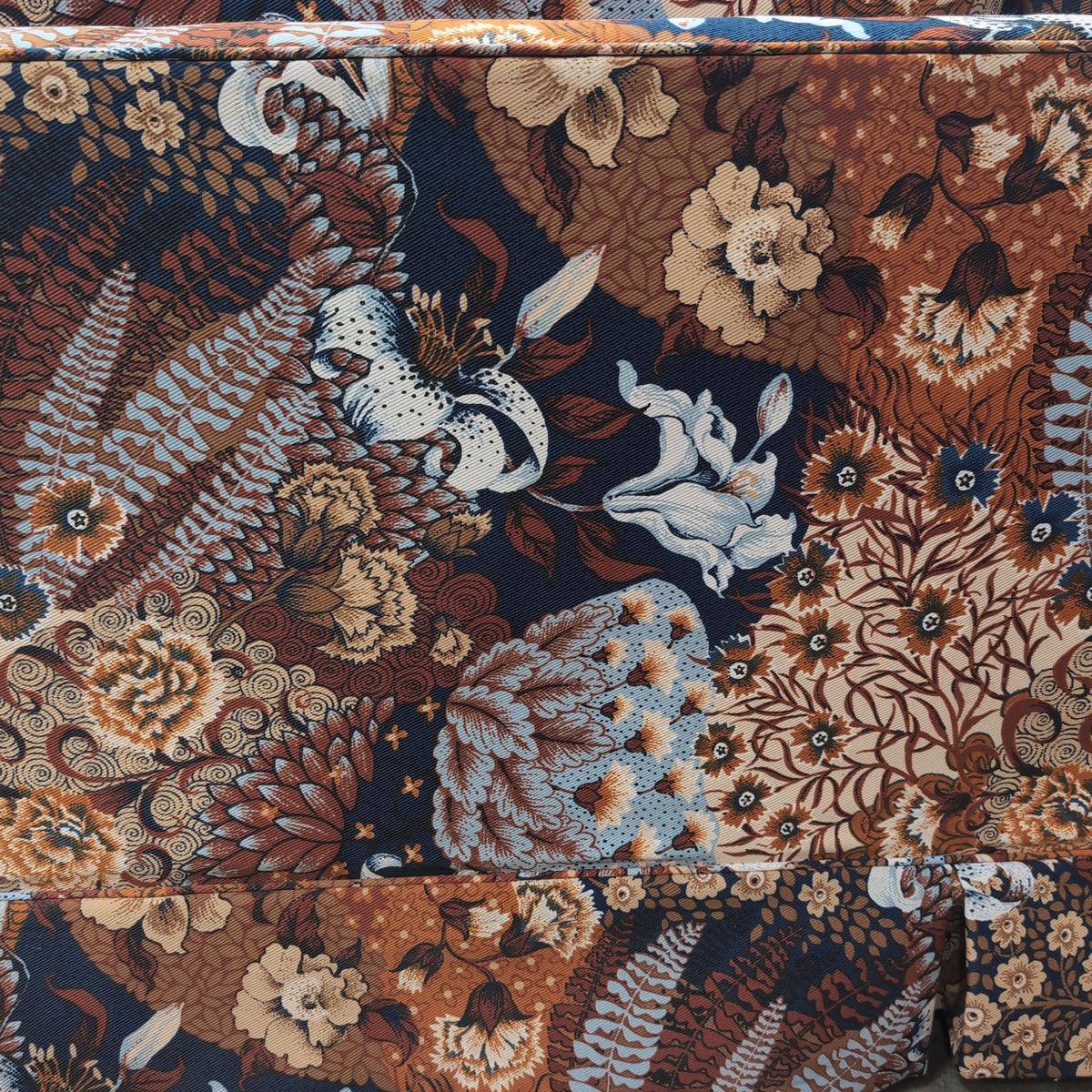 Vintage Floral Patchwork Upholstered Couch with Rolled Arms