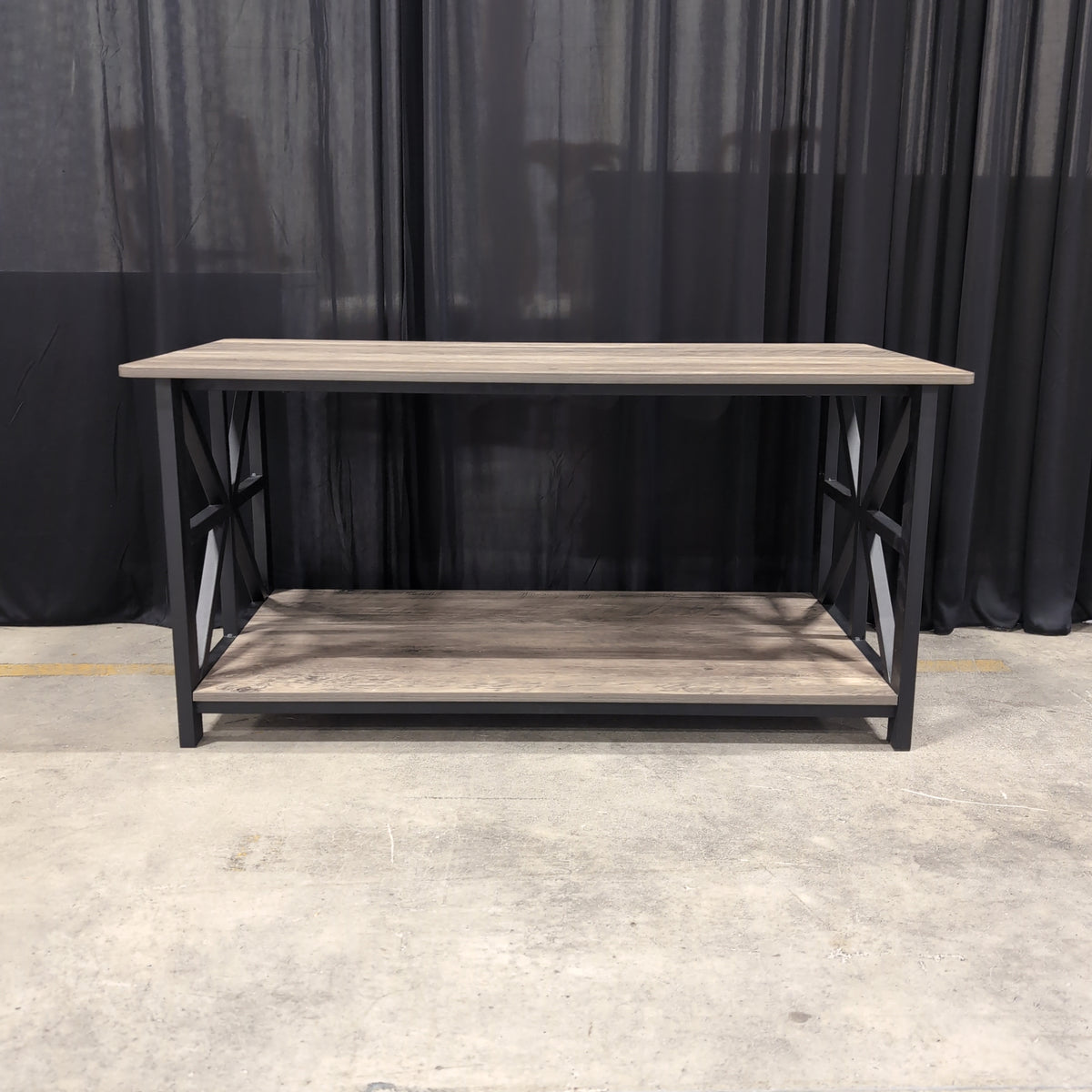 Industrial Style Black Metal Console Table with Wood Look Top