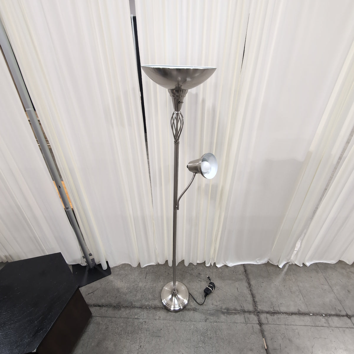 Brushed Nickel Torchiere Floor Lamp with Reading Light