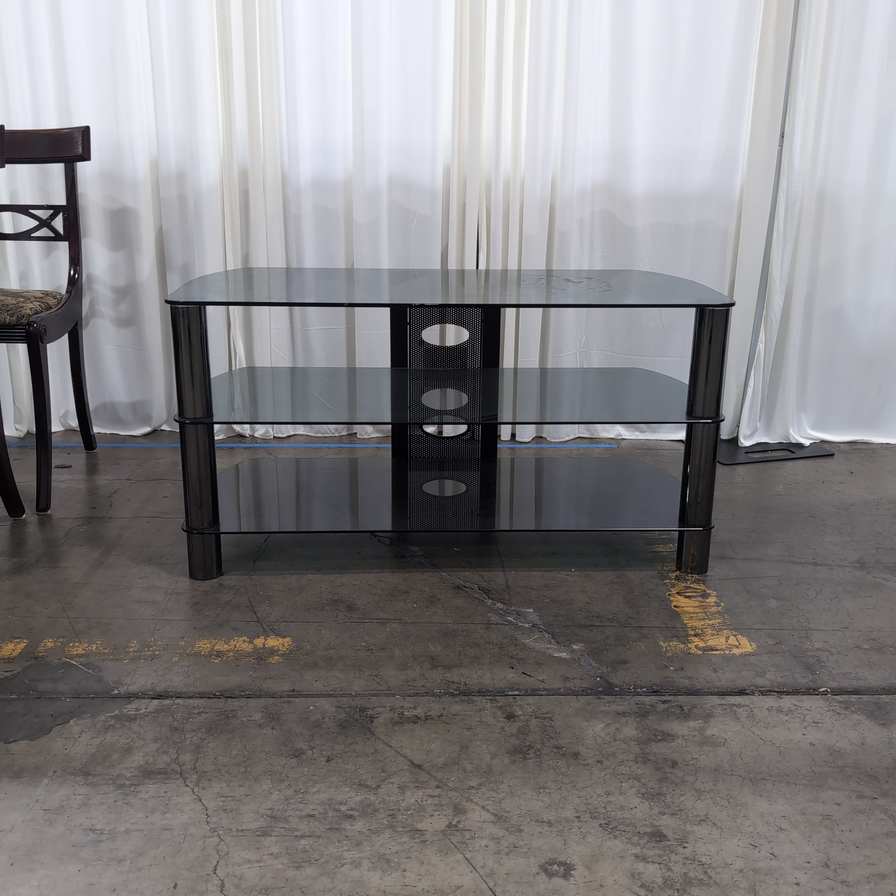 Modern Smoked Glass Three-Tier TV Stand