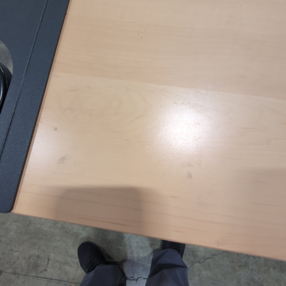 Adjustable Light Wood-Tone Drafting Desk with perforated shelf