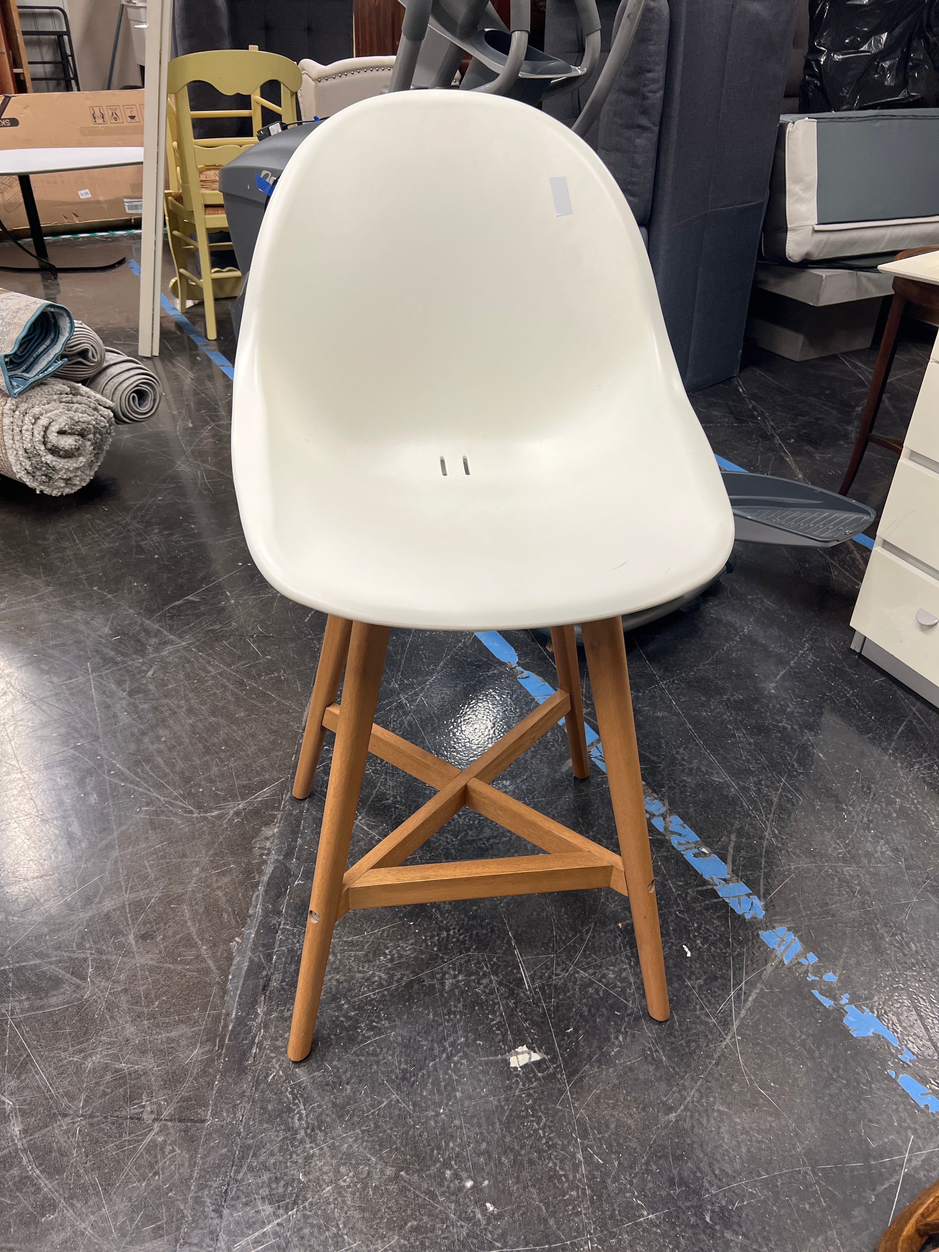IKEA White Plastic Dining Chair with Light Wood Legs