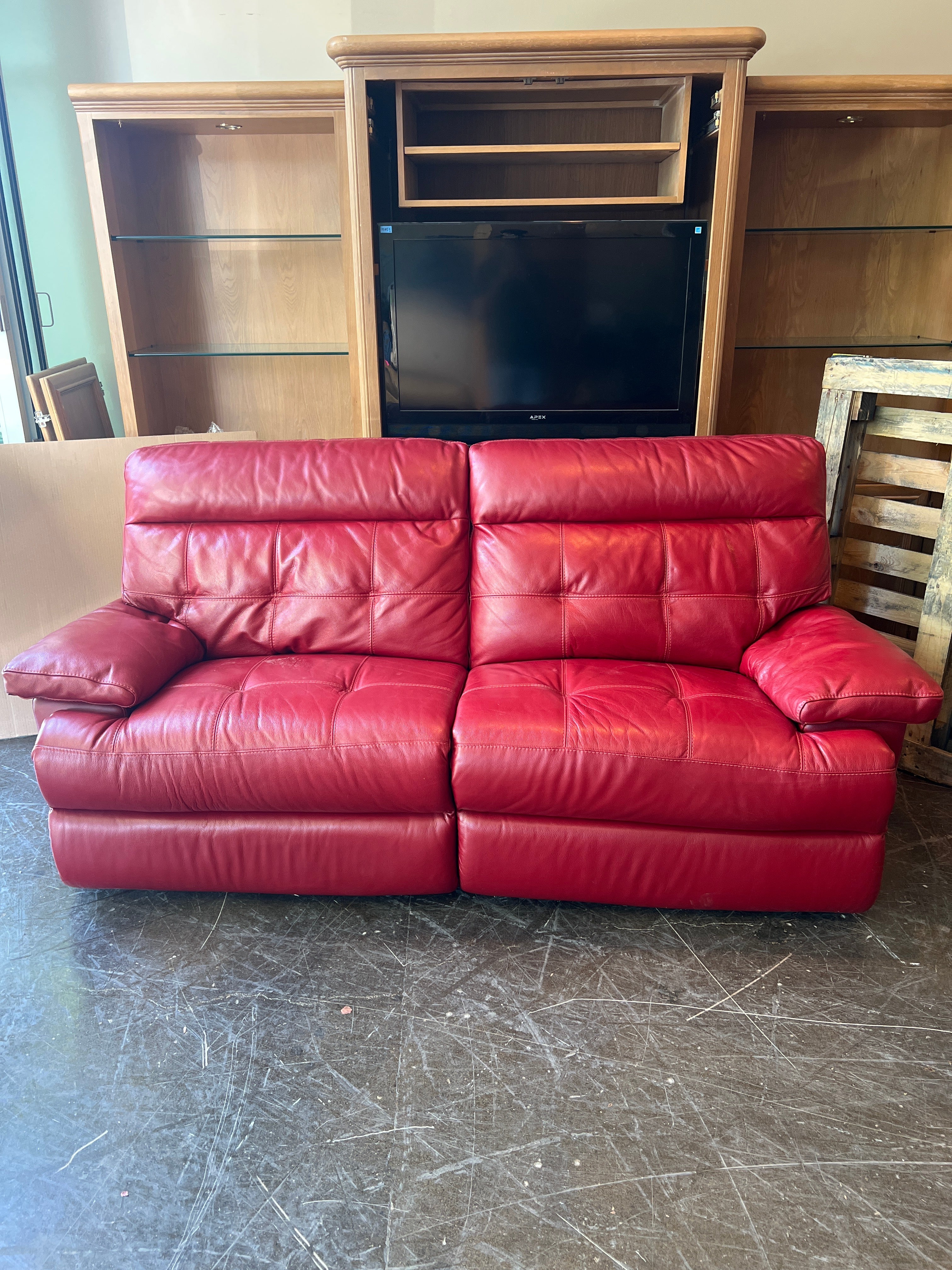 Motorized Reclining Red Leather Sofa
