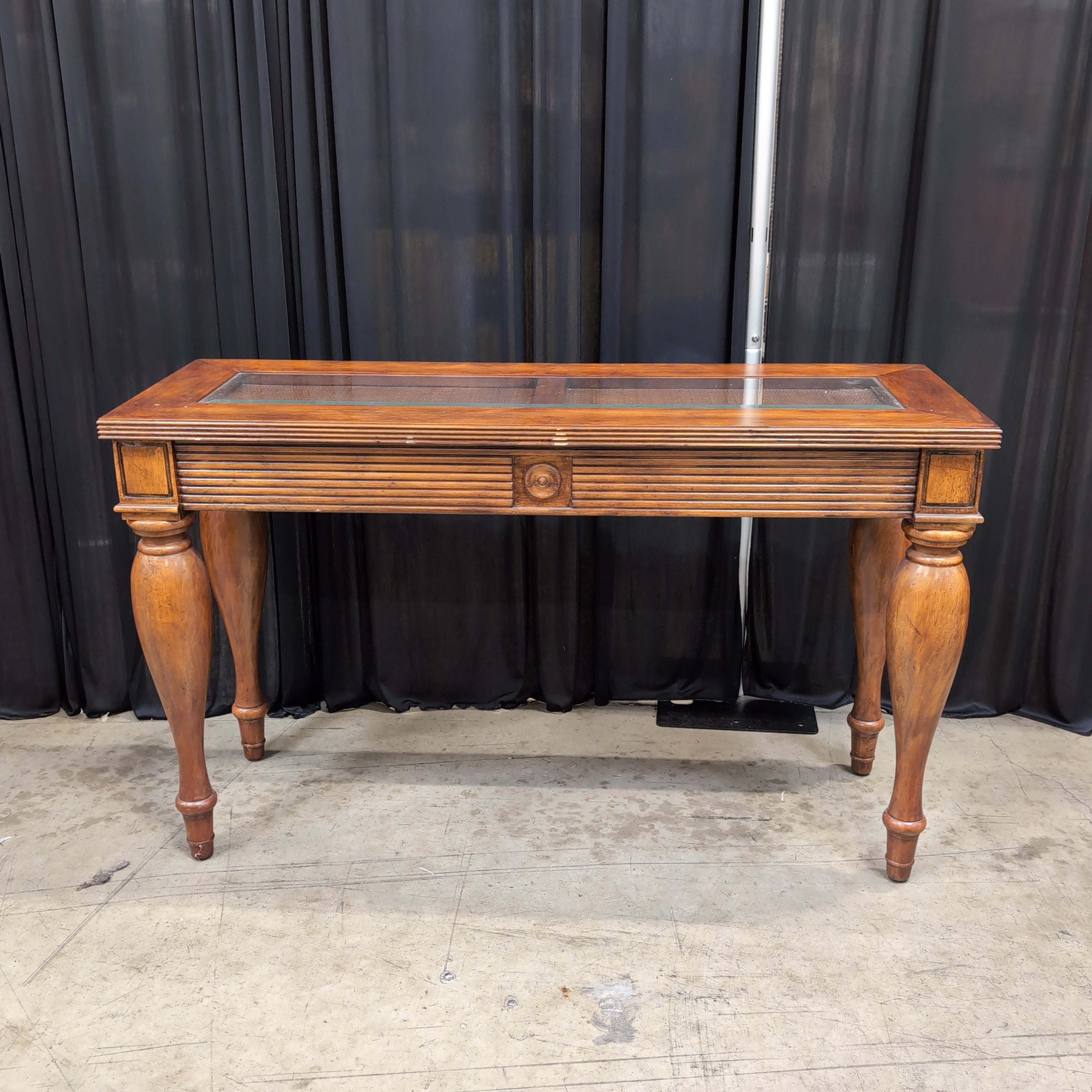 Brown Wood Console Table with Reeded Details