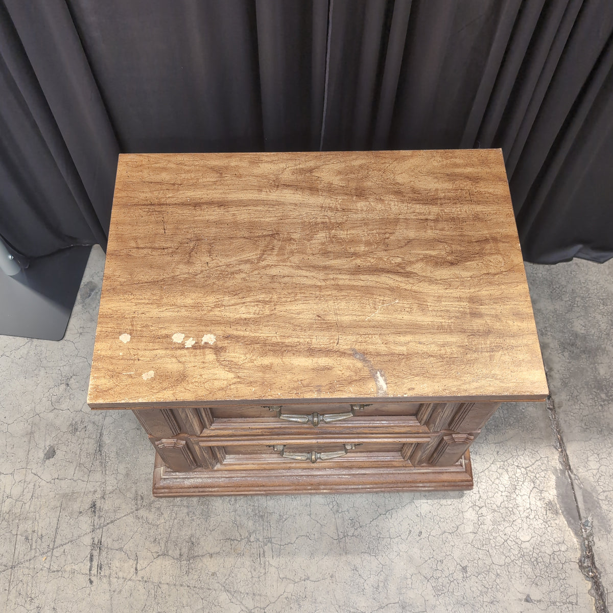 Ornate Brown Wood Two-Drawer Nightstand