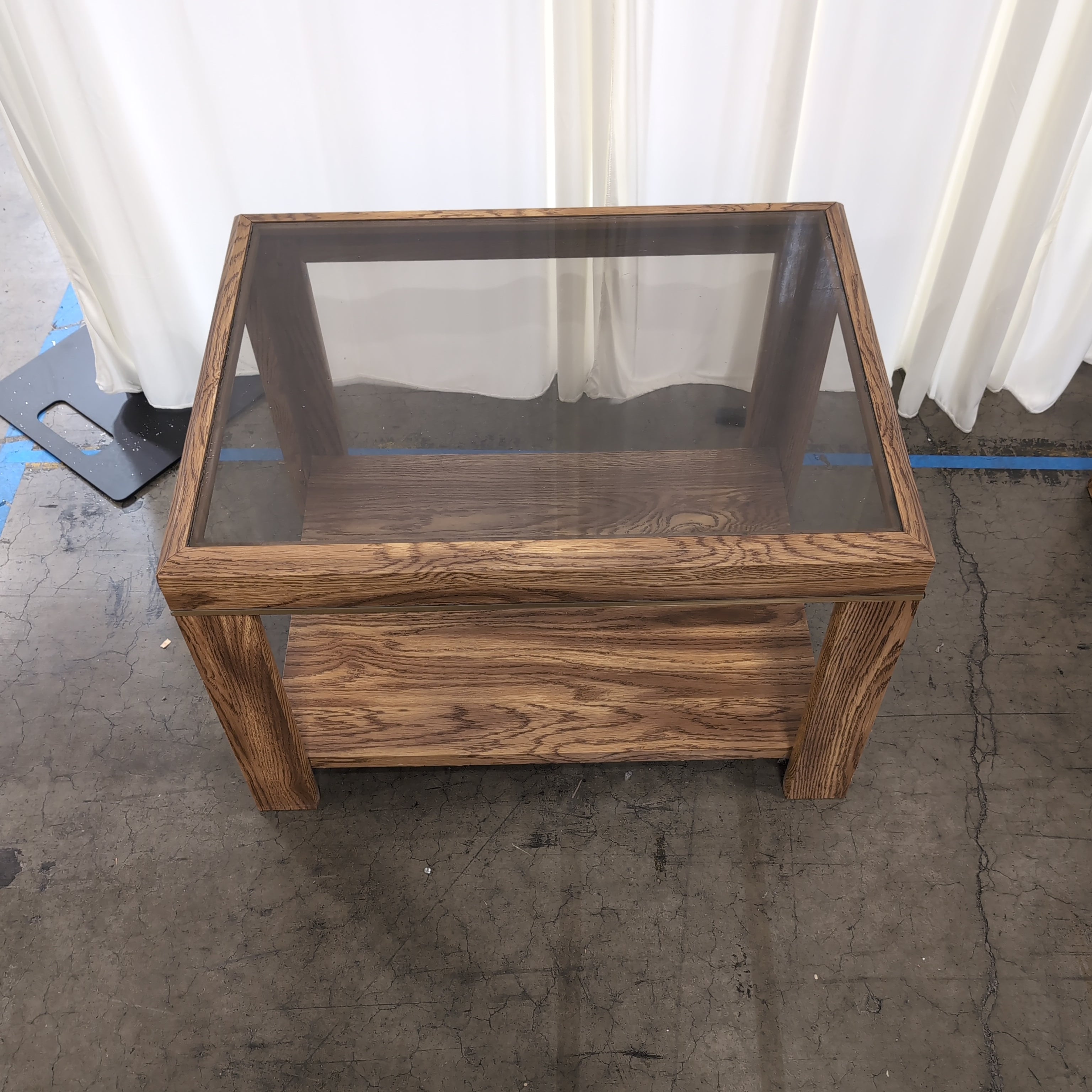 Square Wood Coffee Table with Glass Top