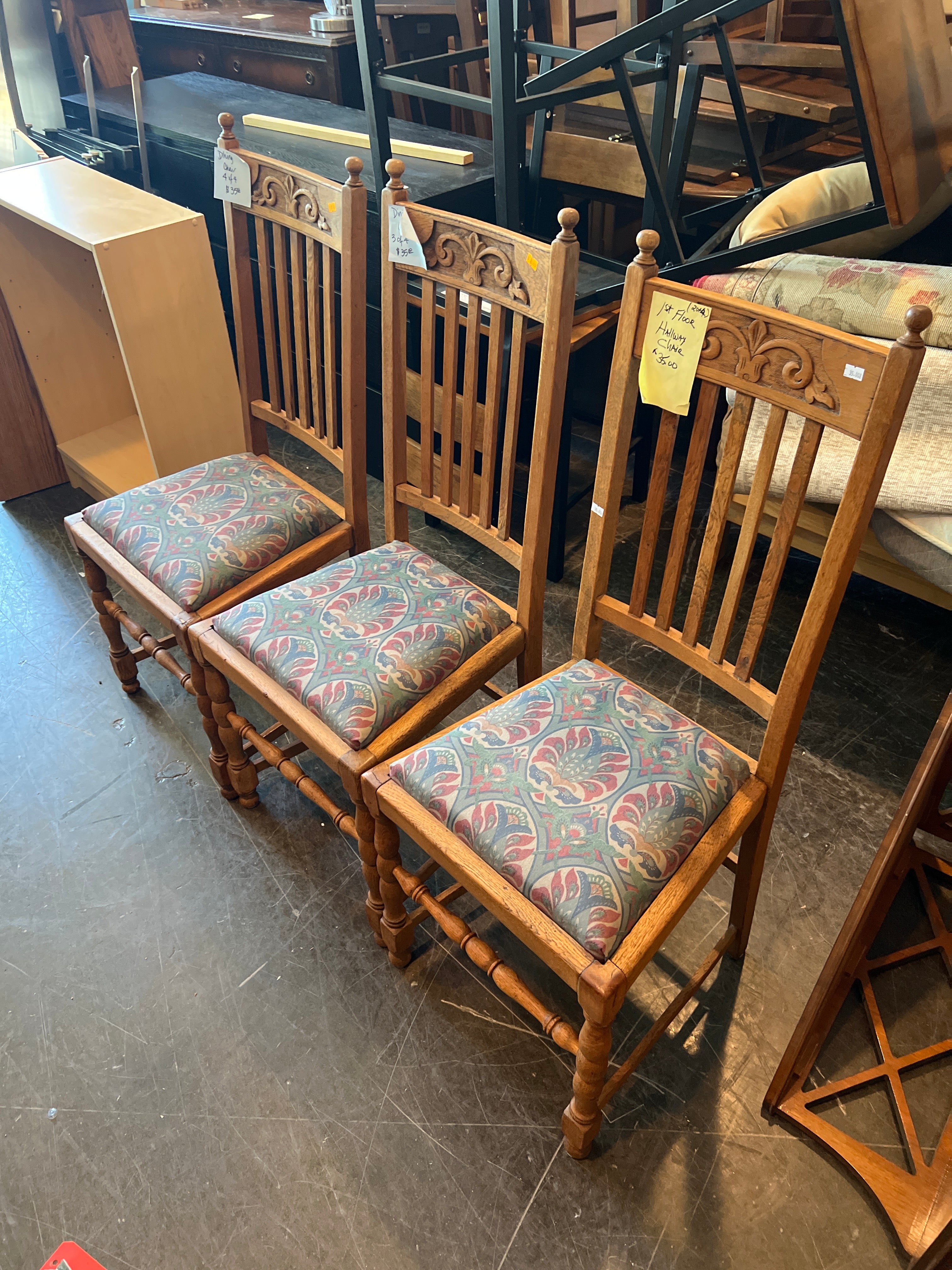 Vintage Dining Chairs with Carved Backs