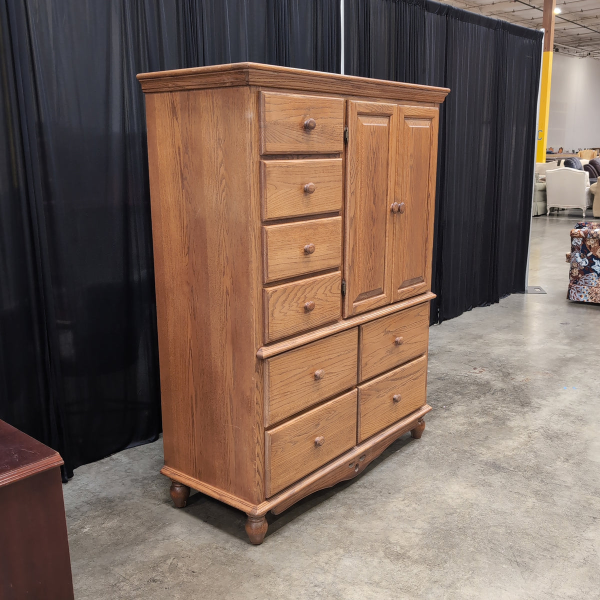 Oak Wood Combo Armoire with Multiple Drawers