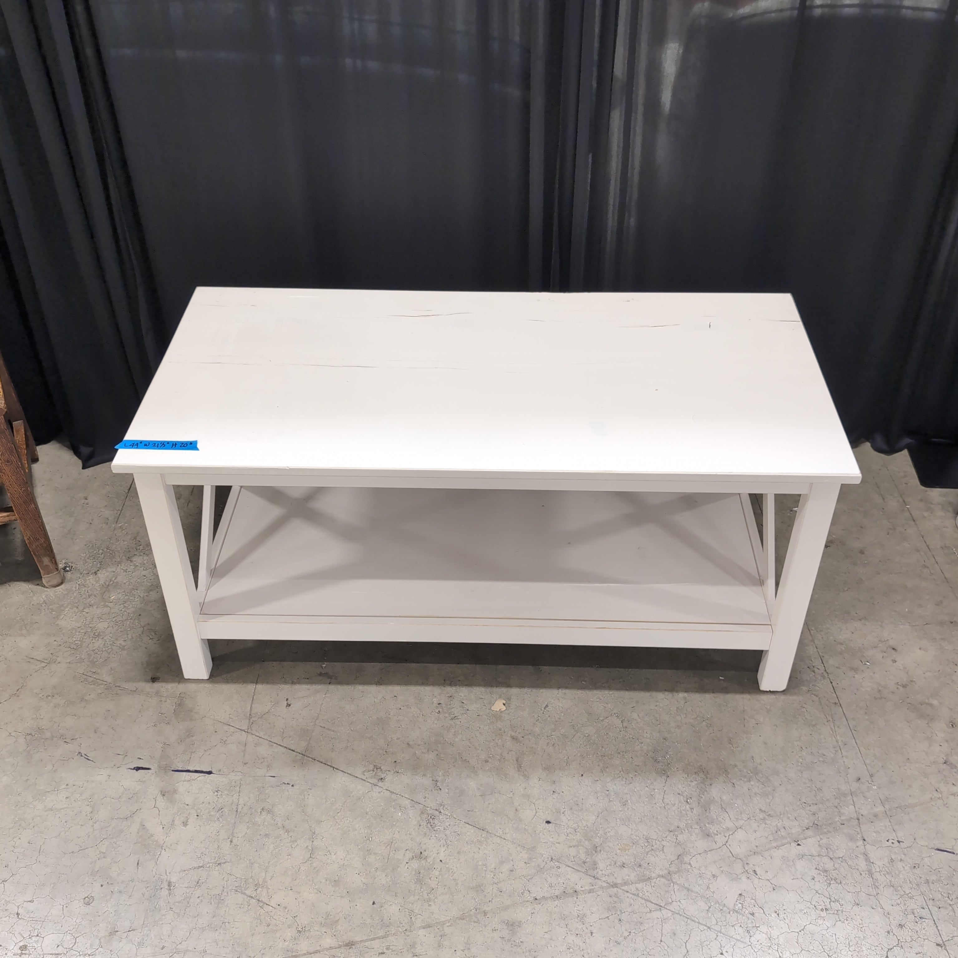 White Farmhouse Style Coffee Table with Lower Shelf