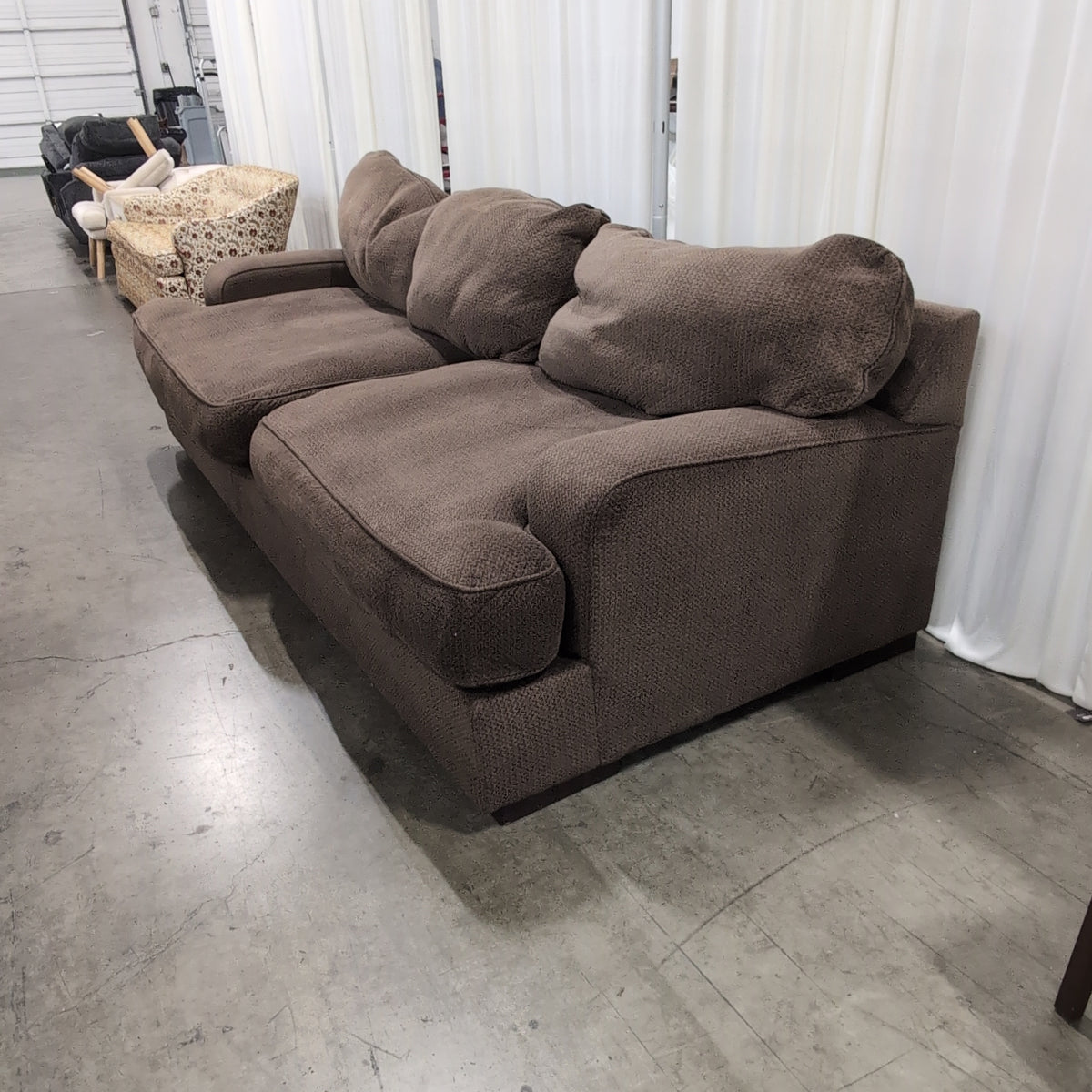 Brown Textured Fabric Couch with Chaise Lounge