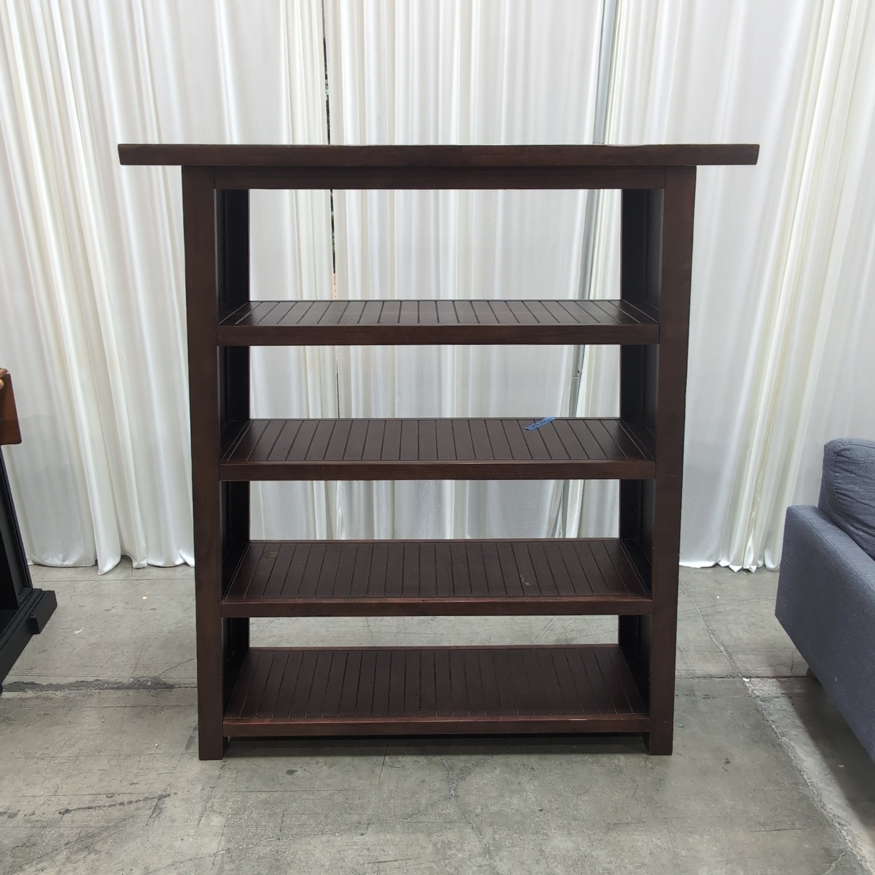 Five-Tier Dark Wood Bookcase with Slatted Shelves
