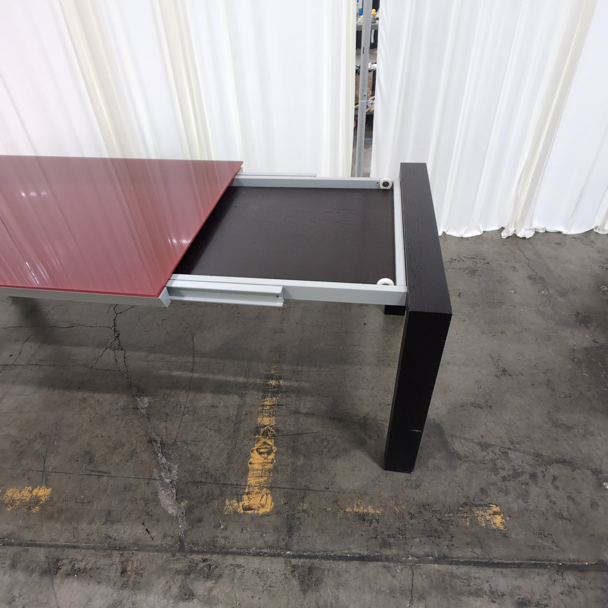 Glossy Red Rectangular Dining Table in Dark Wood